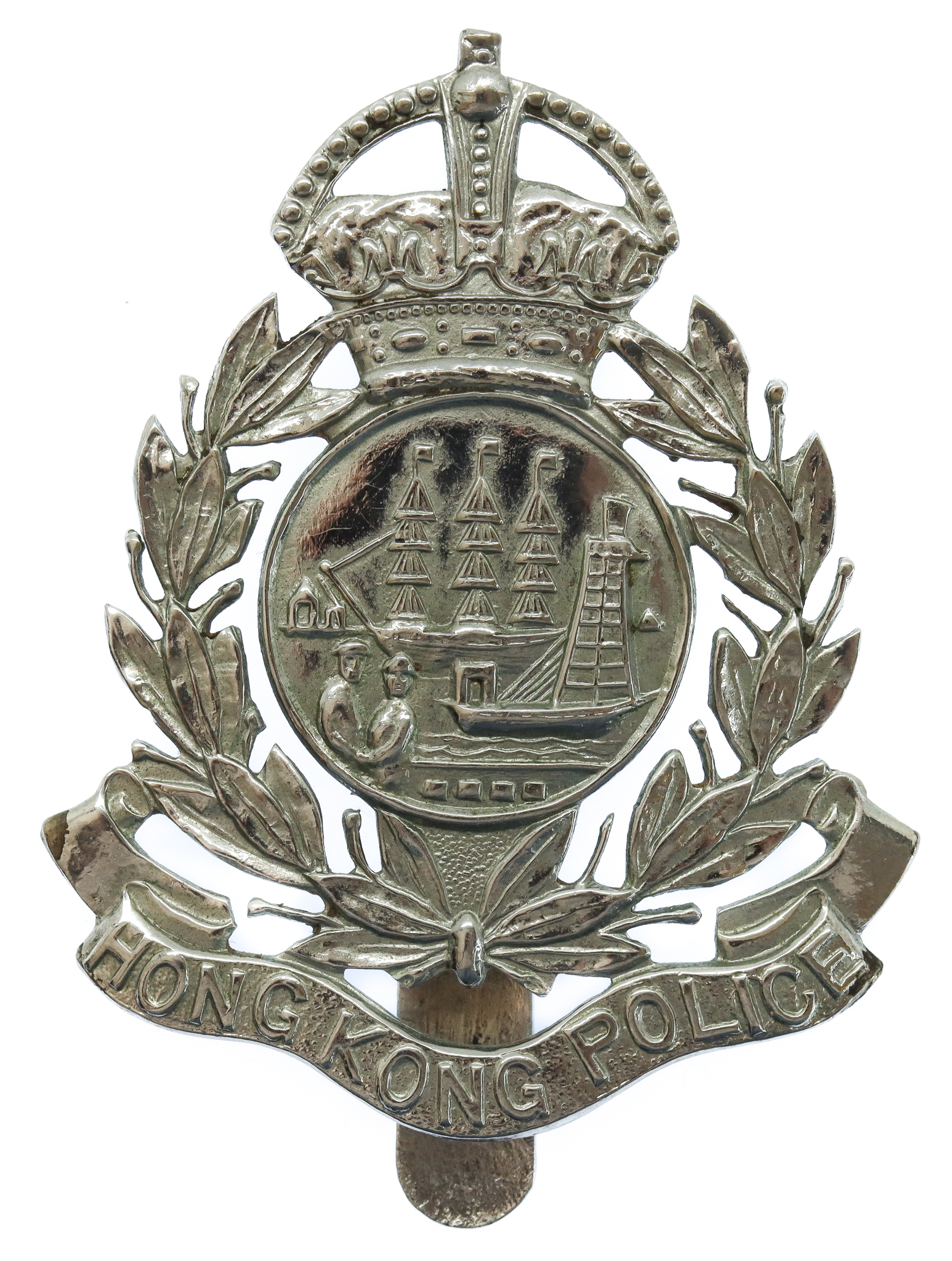 . Hong Kong Police Chrome Cap Badge - King's Crown