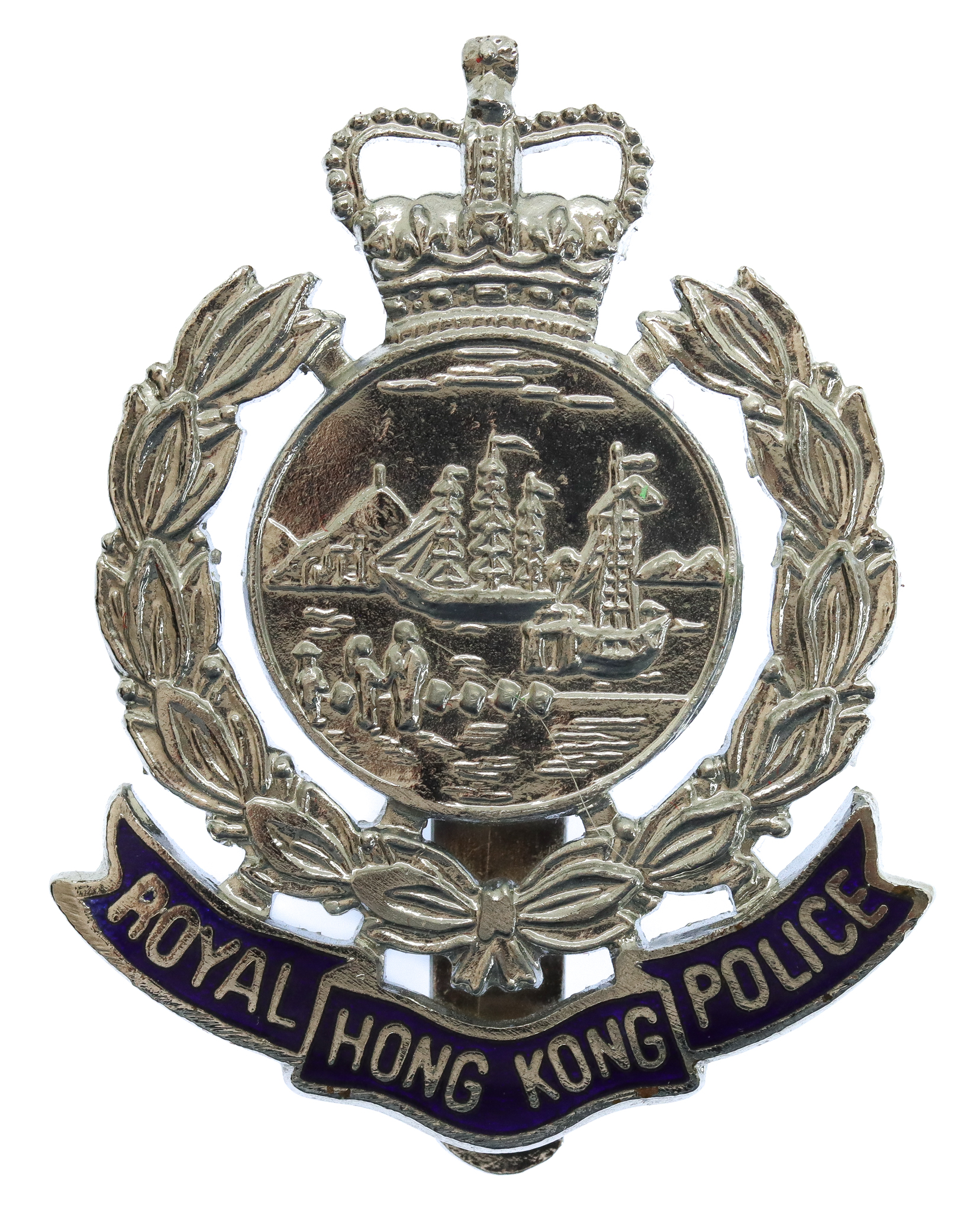 Royal Hong Kong Police Enamelled Cap Badge - Queen's Crown