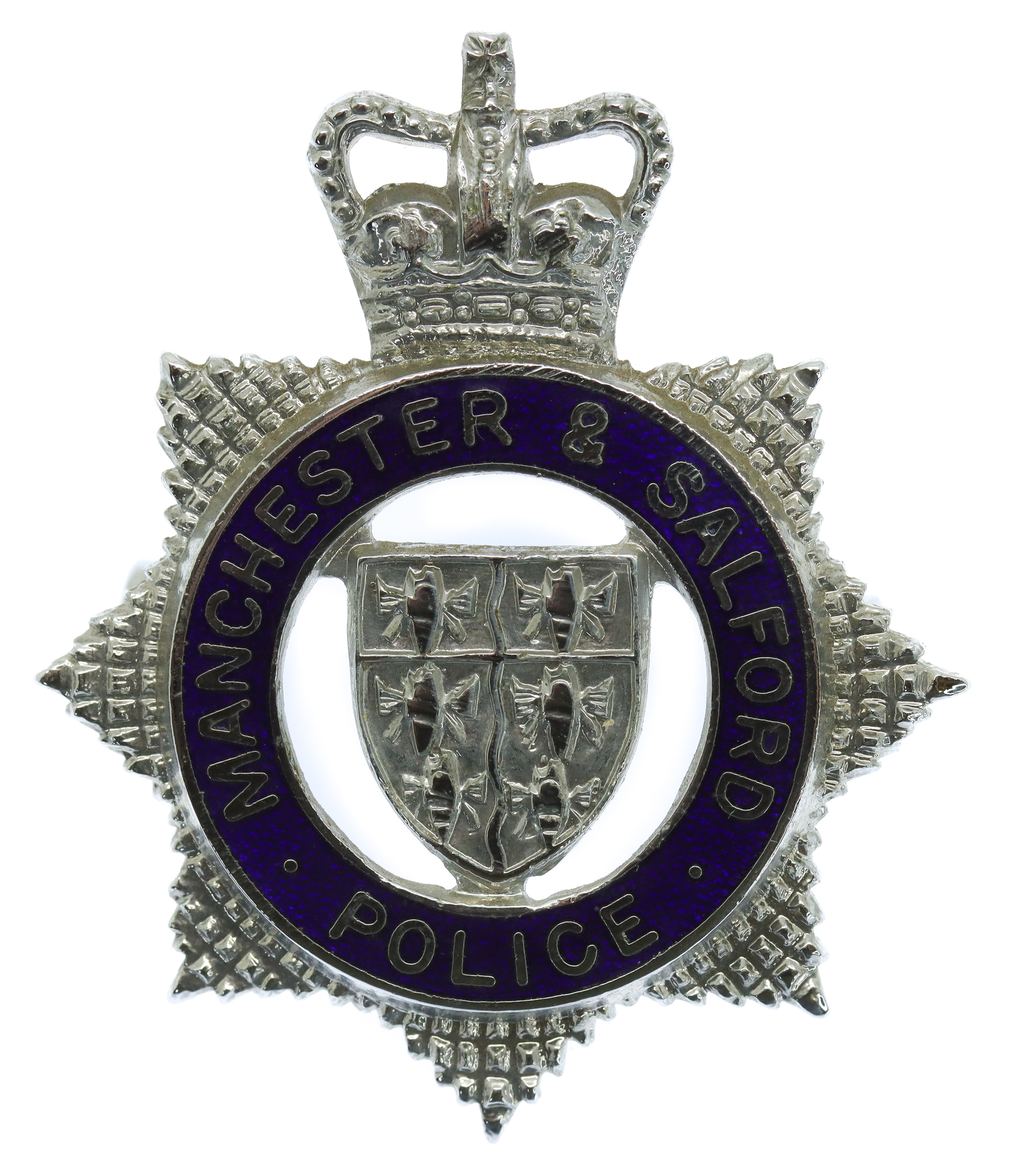 Manchester & Salford Police Senior Officer's Enamelled Cap Badge - Queen's Crown