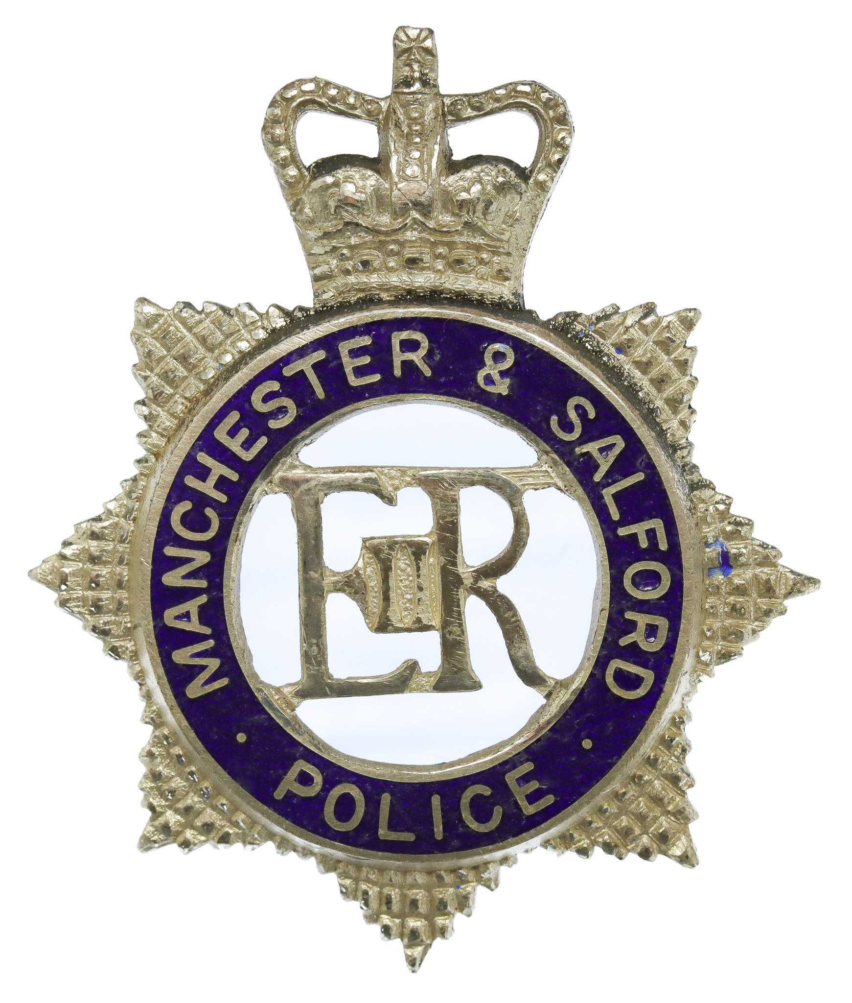 Manchester & Salford Police Senior Officer's Sterling Silver & Enamel Cap Badge - Queen's Crown