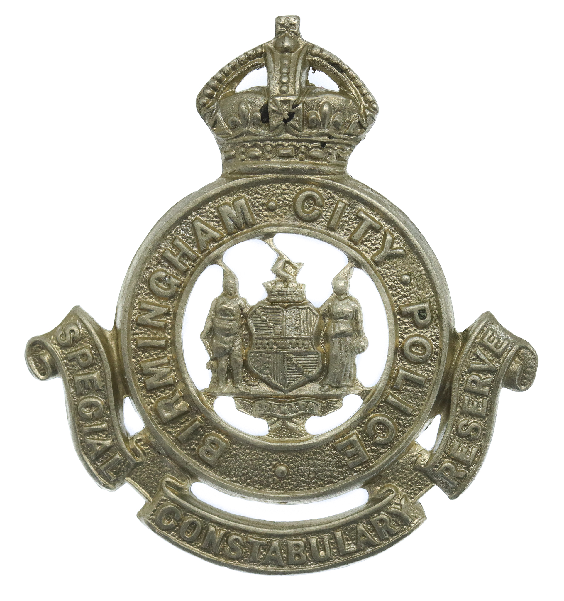 Birmingham City Police Special Constabulary Reserve White Metal Cap Badge - King's Crown