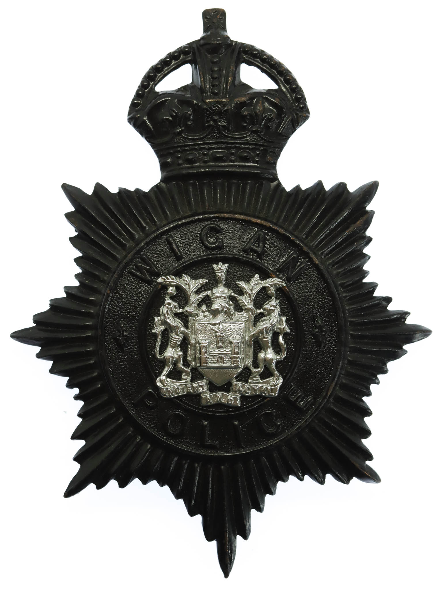 Wigan Borough Police Night Helmet Plate - King's Crown