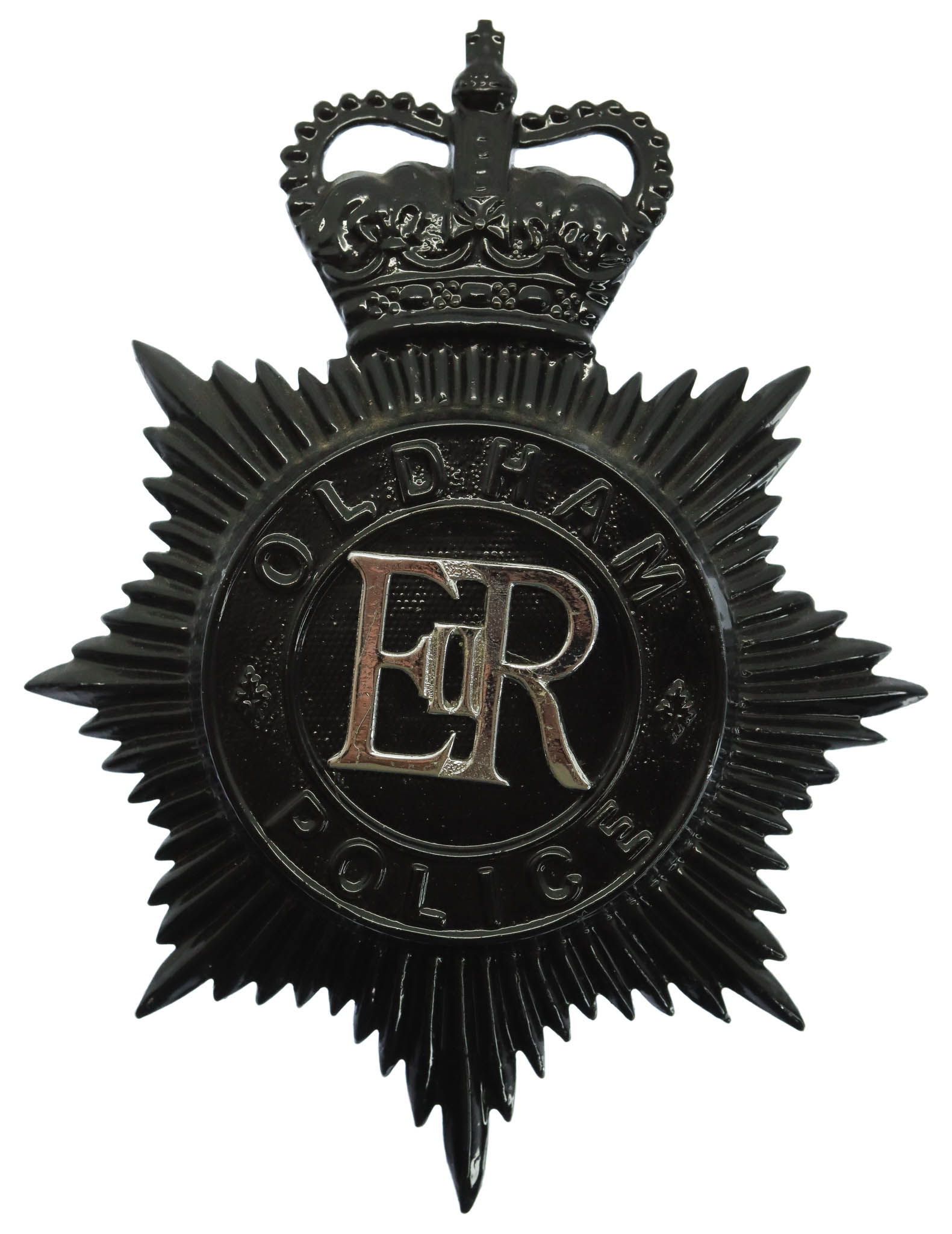 Oldham Borough Police Blackened Helmet Plate - Queen's Crown
