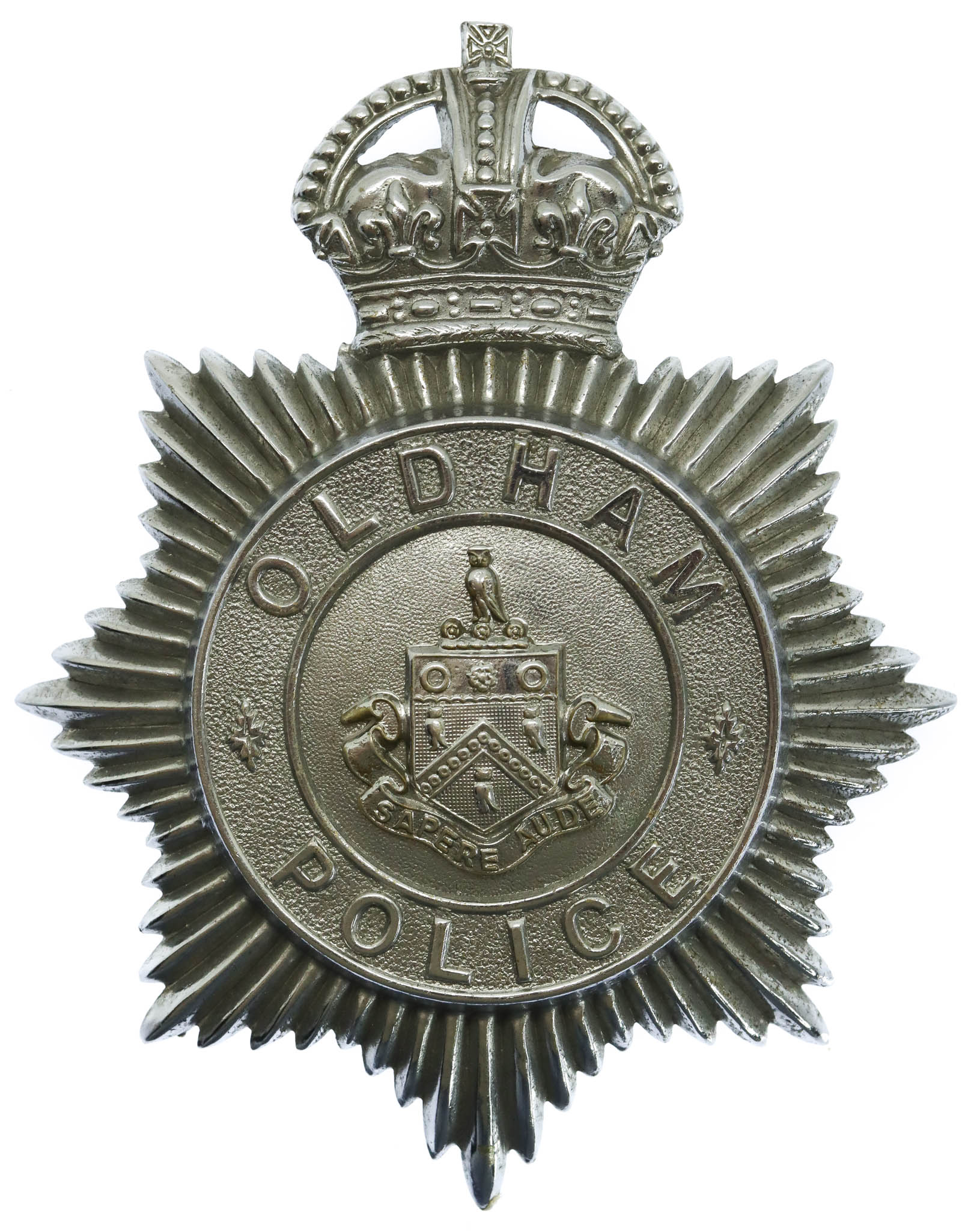 Oldham Borough Police Helmet Plate - King's Crown
