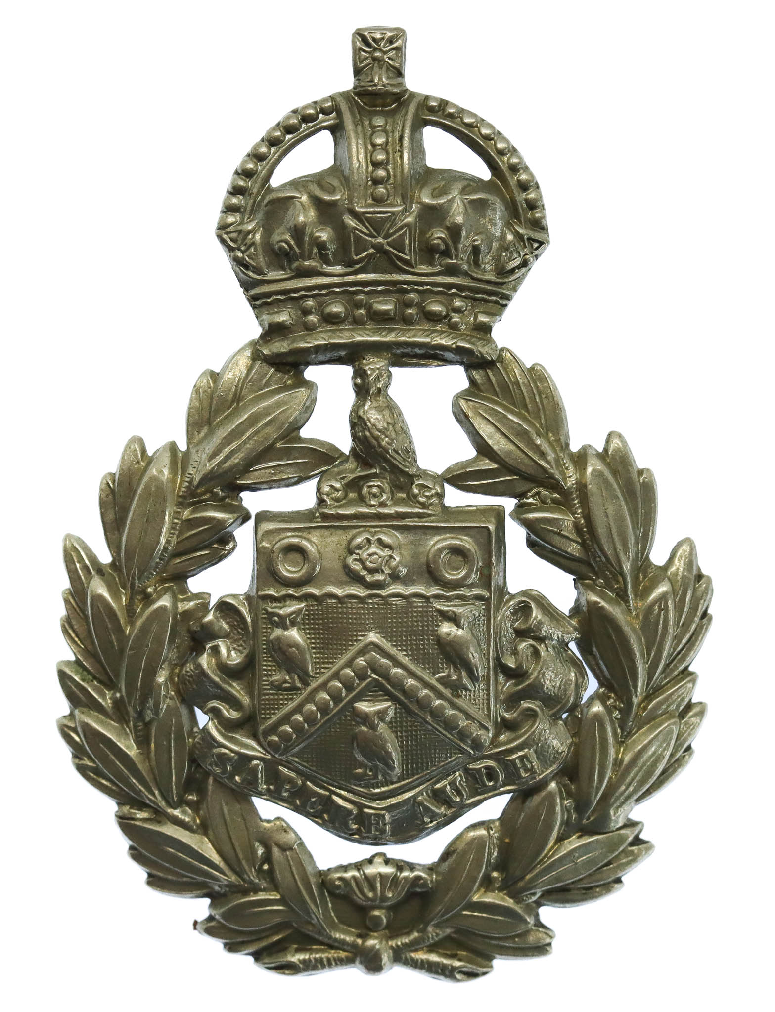 Oldham Borough Police Wreath Helmet Plate - King's Crown