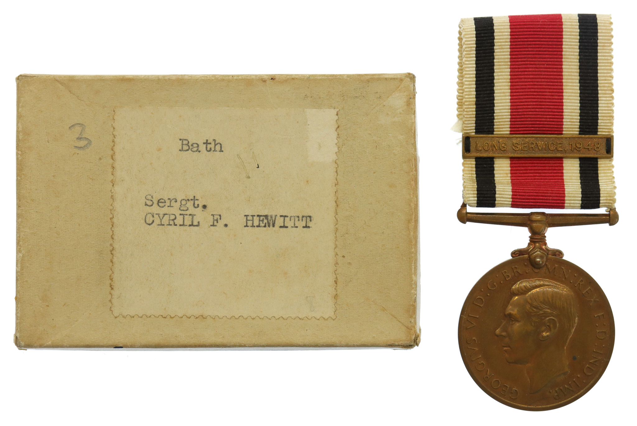 George VI Special Constabulary Medal (Clasp - Long Service, 1948) in Box - Sergt. Cyril F. Hewitt, Bath Special Constabulary