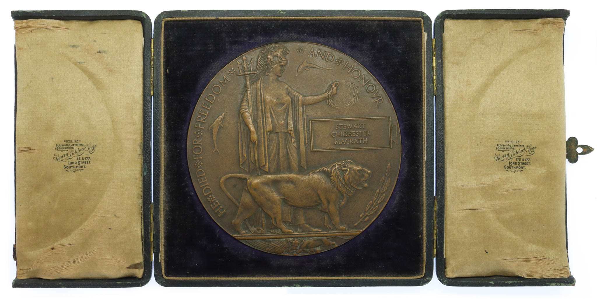 WW1 Memorial Plaque (Death Penny) - Lieut-Commander Stewart Chichester Magrath, H.M.S. Pekin, Royal Naval Reserve