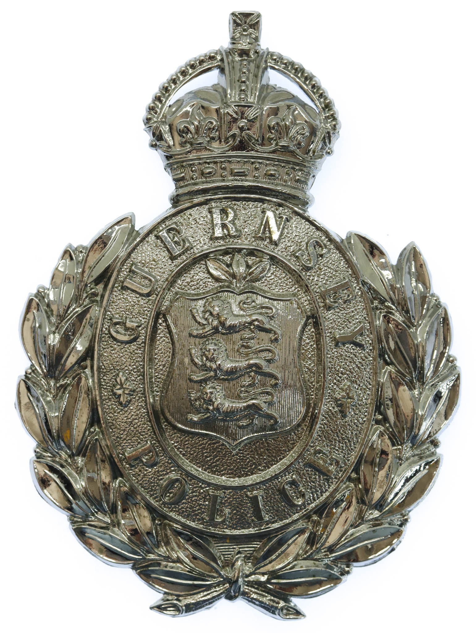 Guernsey Police Wreath Helmet Plate - King's Crown