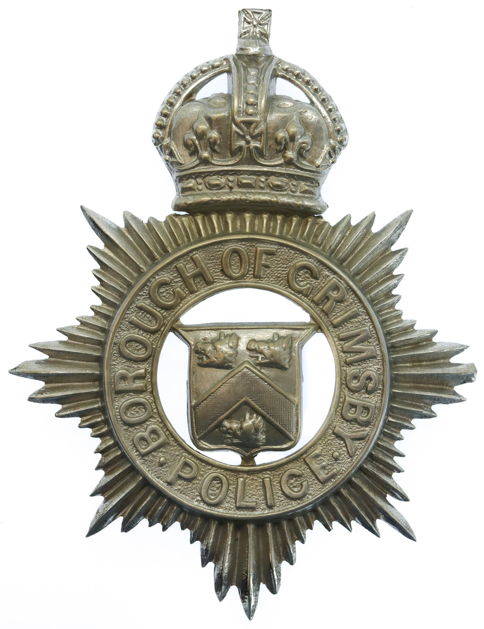 Grimsby Borough Police Helmet Plate - King's Crown
