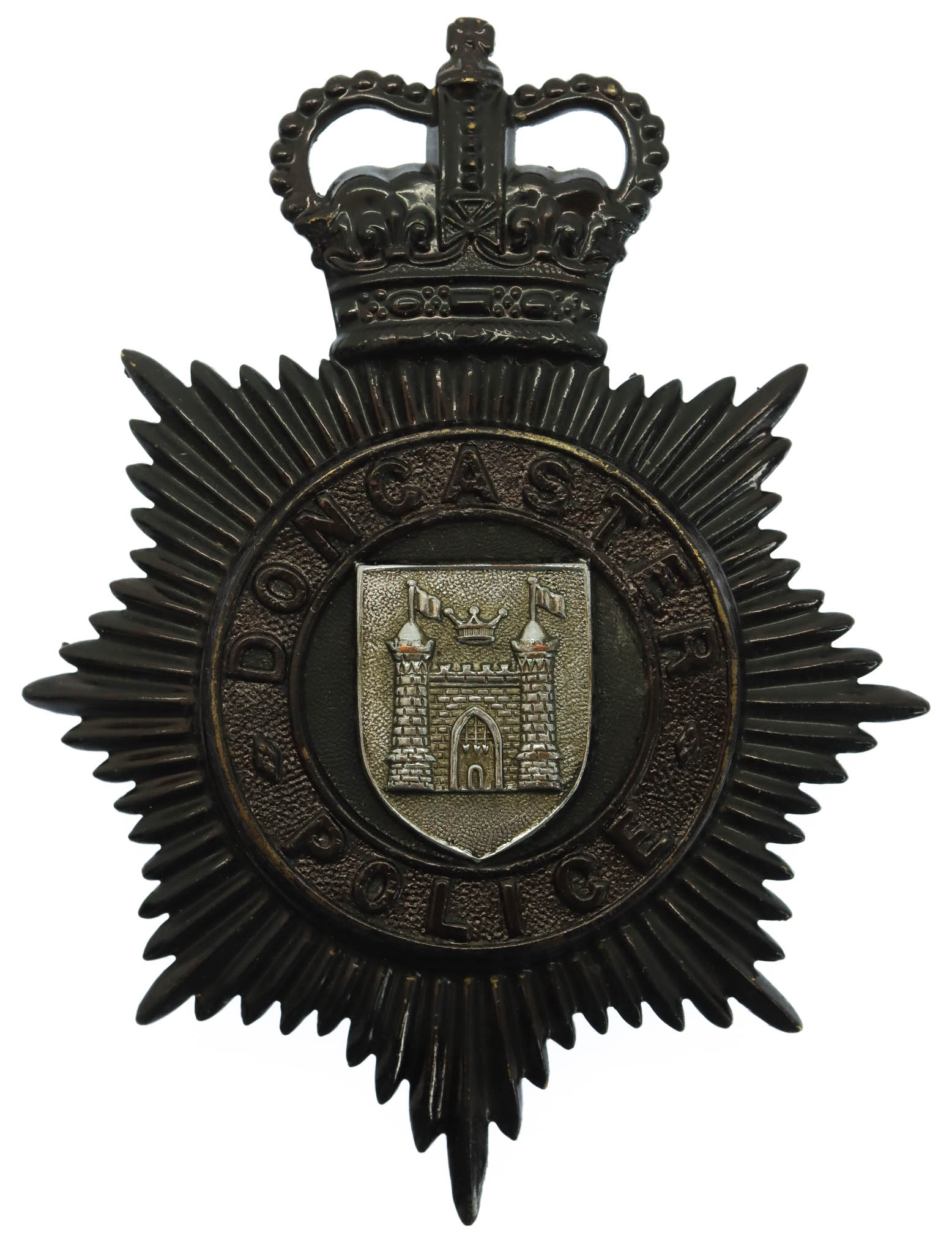 Doncaster Borough Police Night Helmet Plate - Queen's Crown