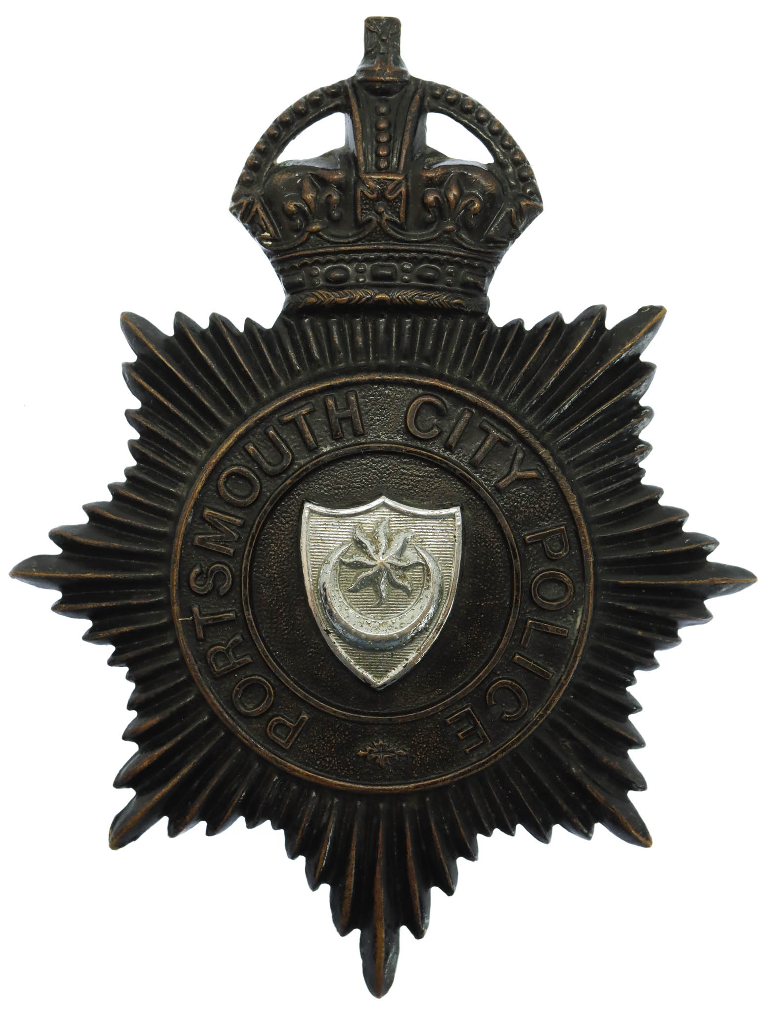 Portsmouth City Police Night Helmet Plate - King's Crown