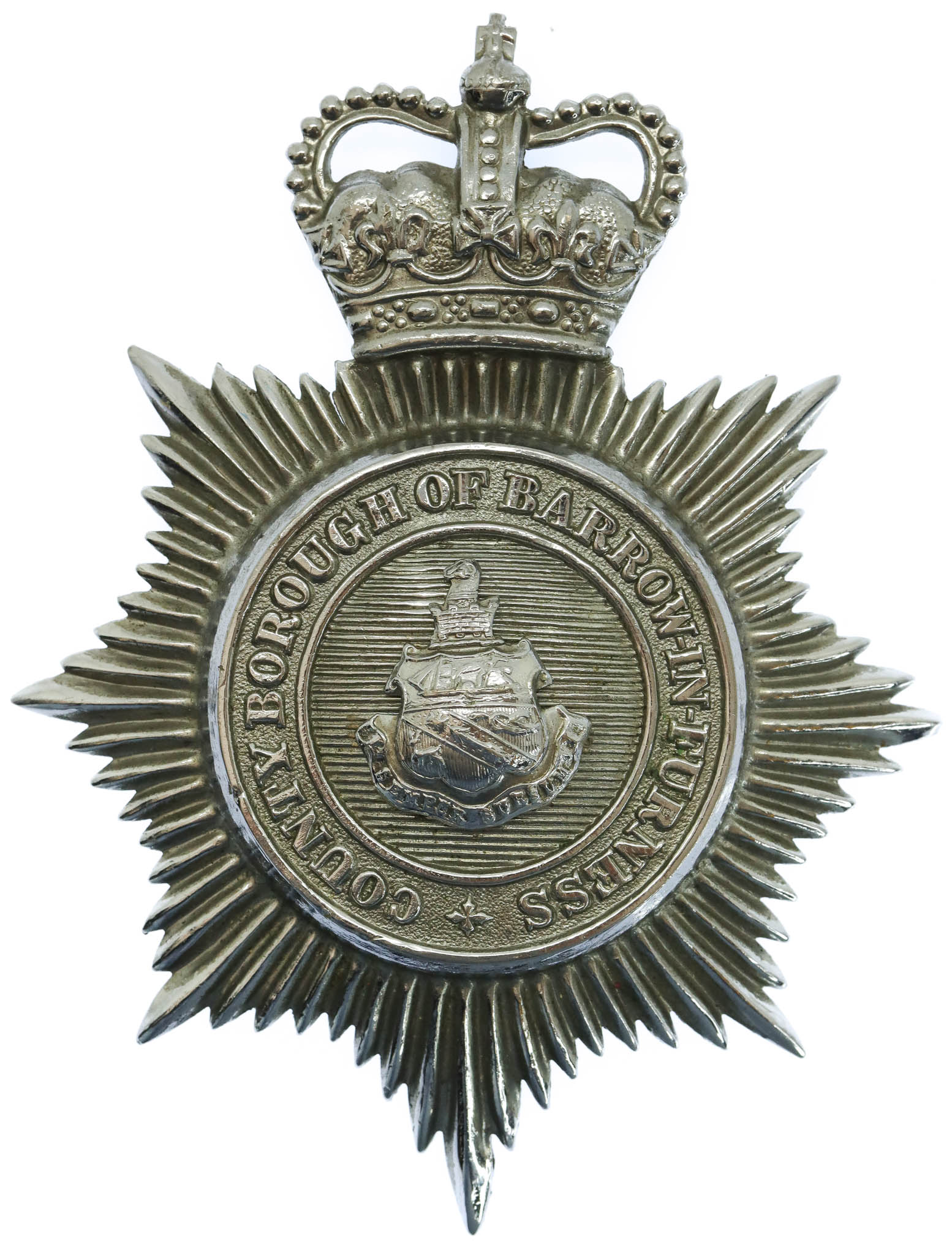 County Borough of Barrow-in-Furness Police Helmet Plate - Queen's Crown