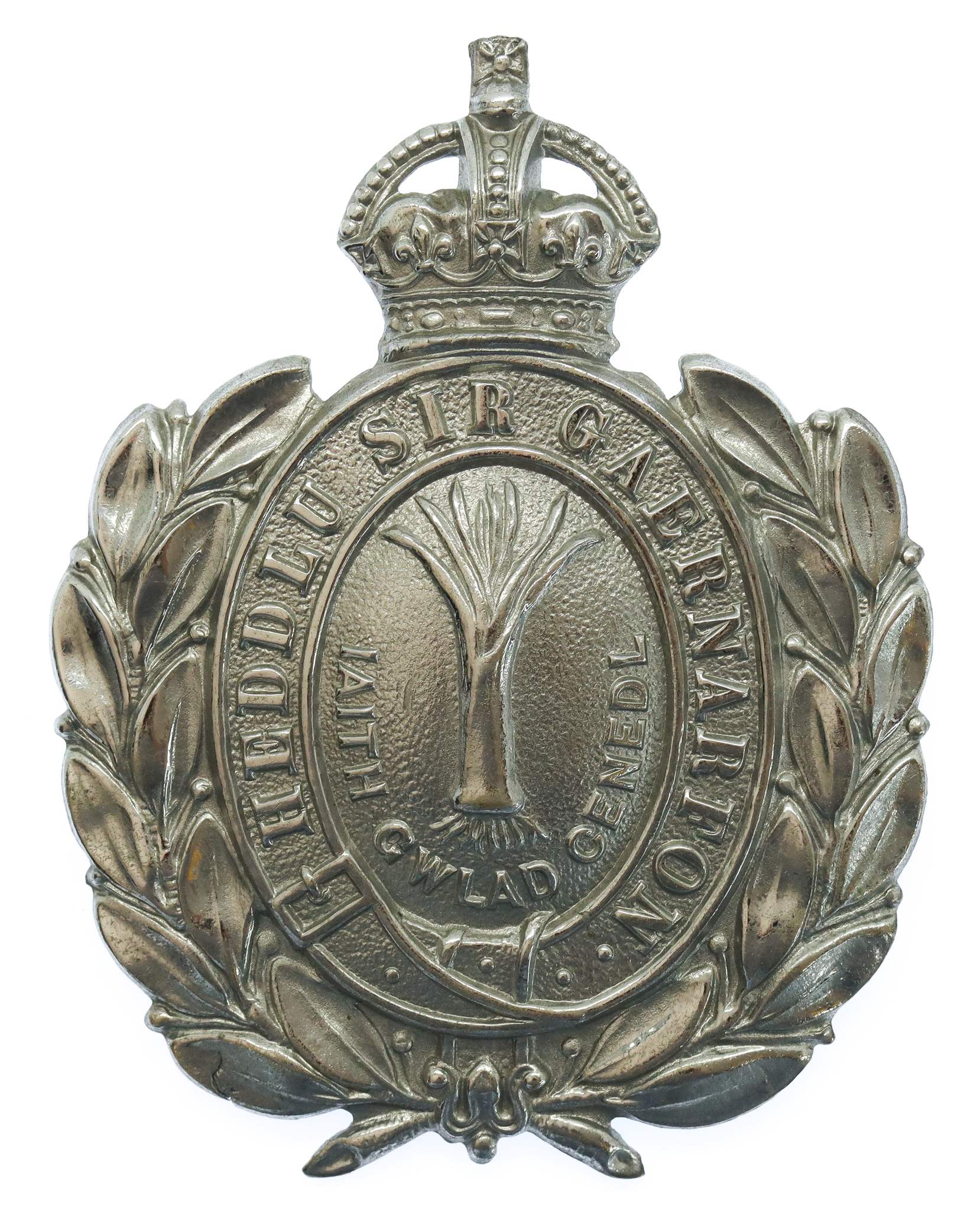 Caernarvonshire Constabulary Wreath Helmet Plate - King's Crown
