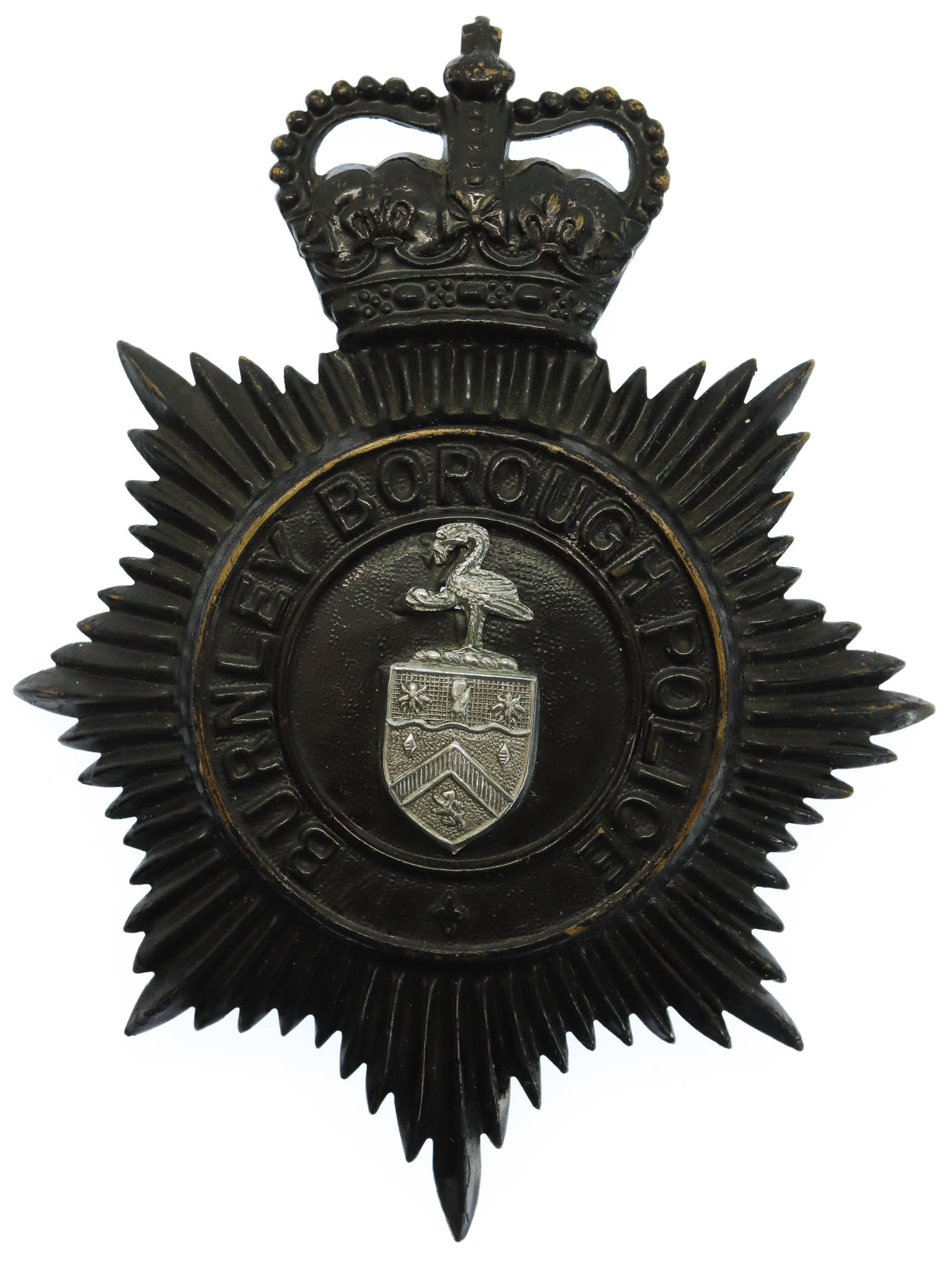 Burnley Borough Police Night Helmet Plate - Queen's Crown