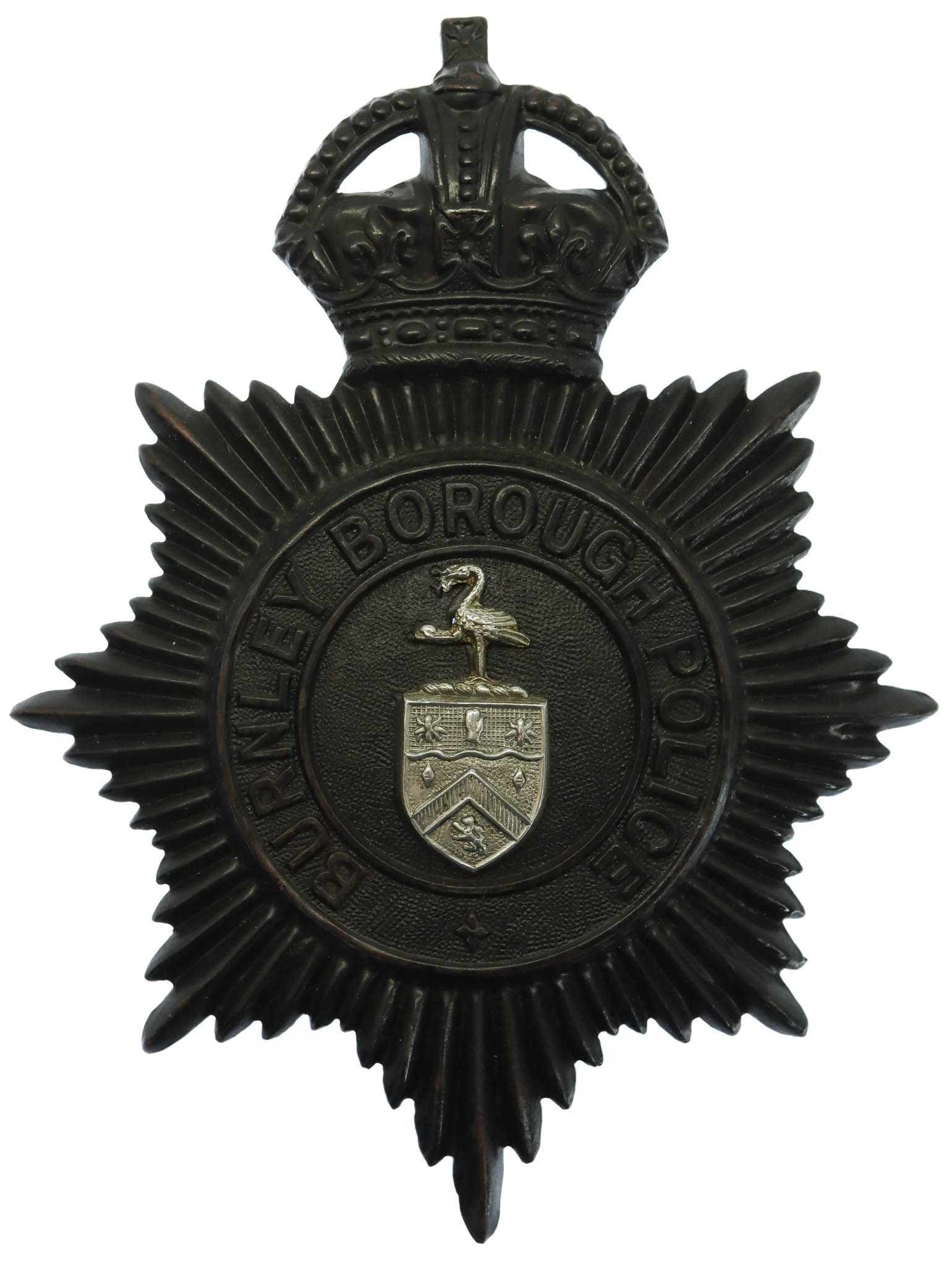 Burnley Borough Police Night Helmet Plate - King's Crown