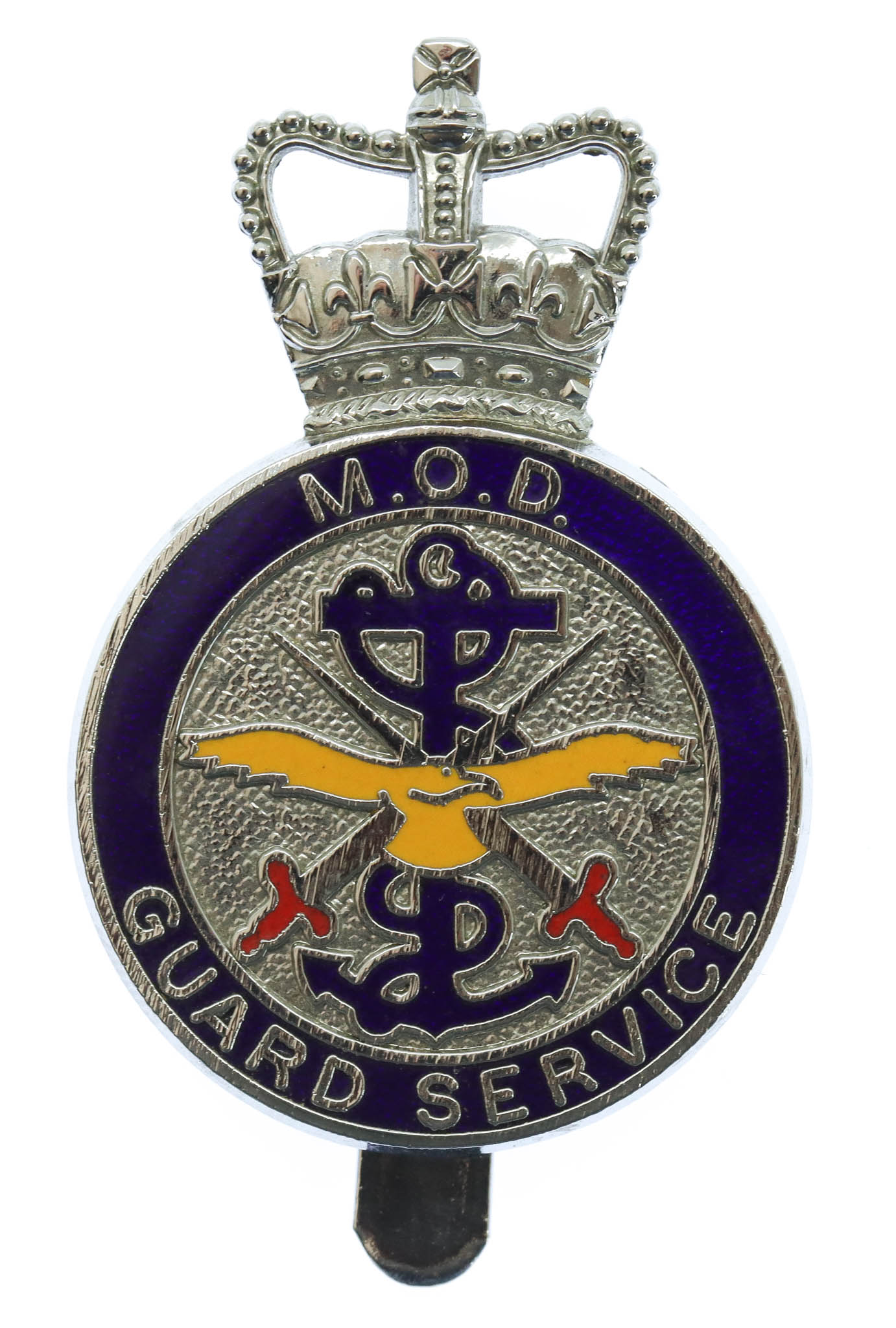 Ministry Of Defence (M.O.D.) Guard Service Enamelled Cap Badge - Queen's Crown