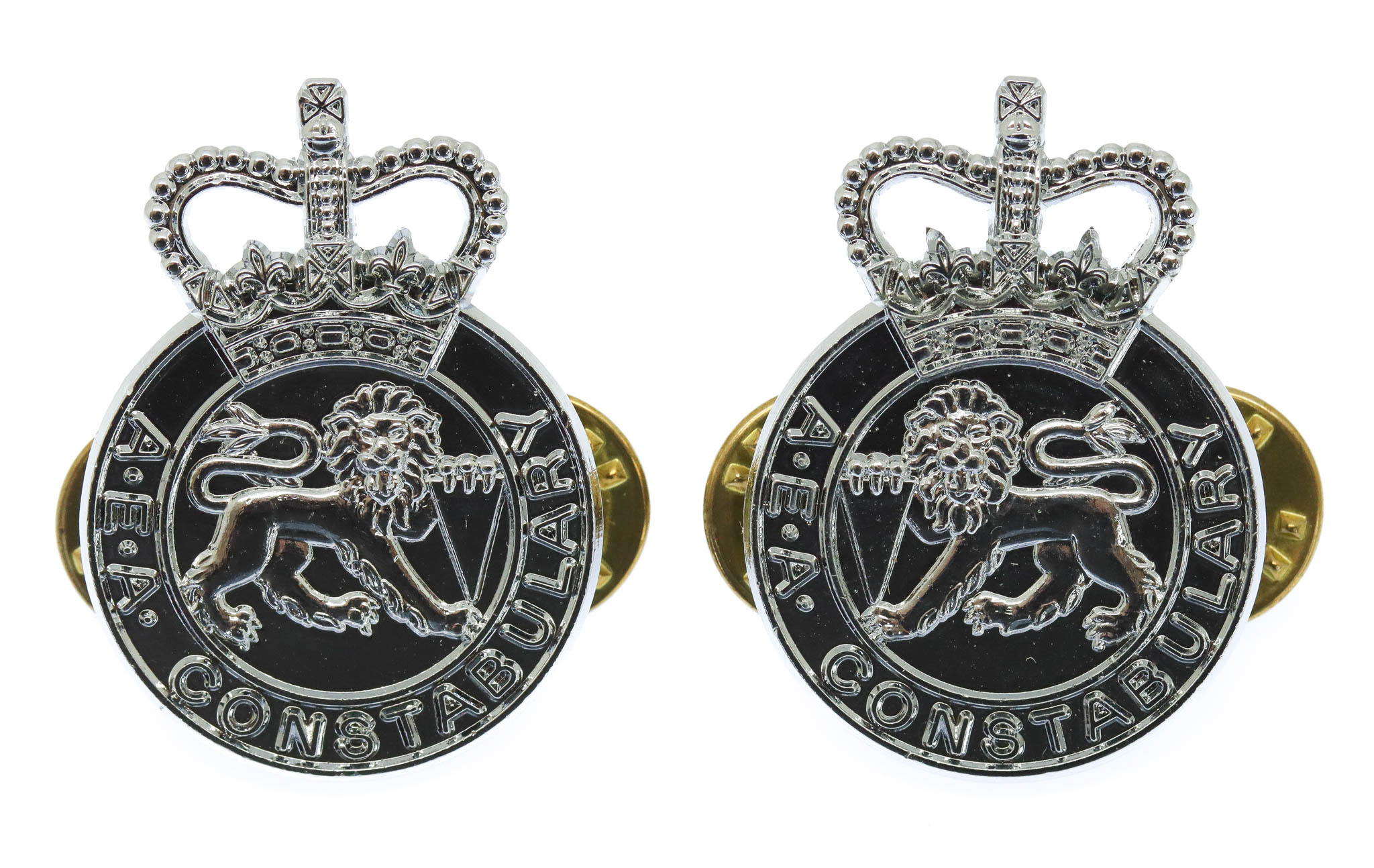 Pair of United Kingdom Atomic Energy Authority (U.K.A.E.A.) Constabulary Collar Badges