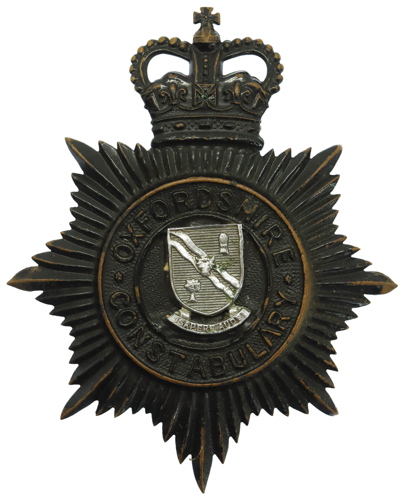 Oxfordshire Constabulary Night Helmet Plate - Queen's Crown