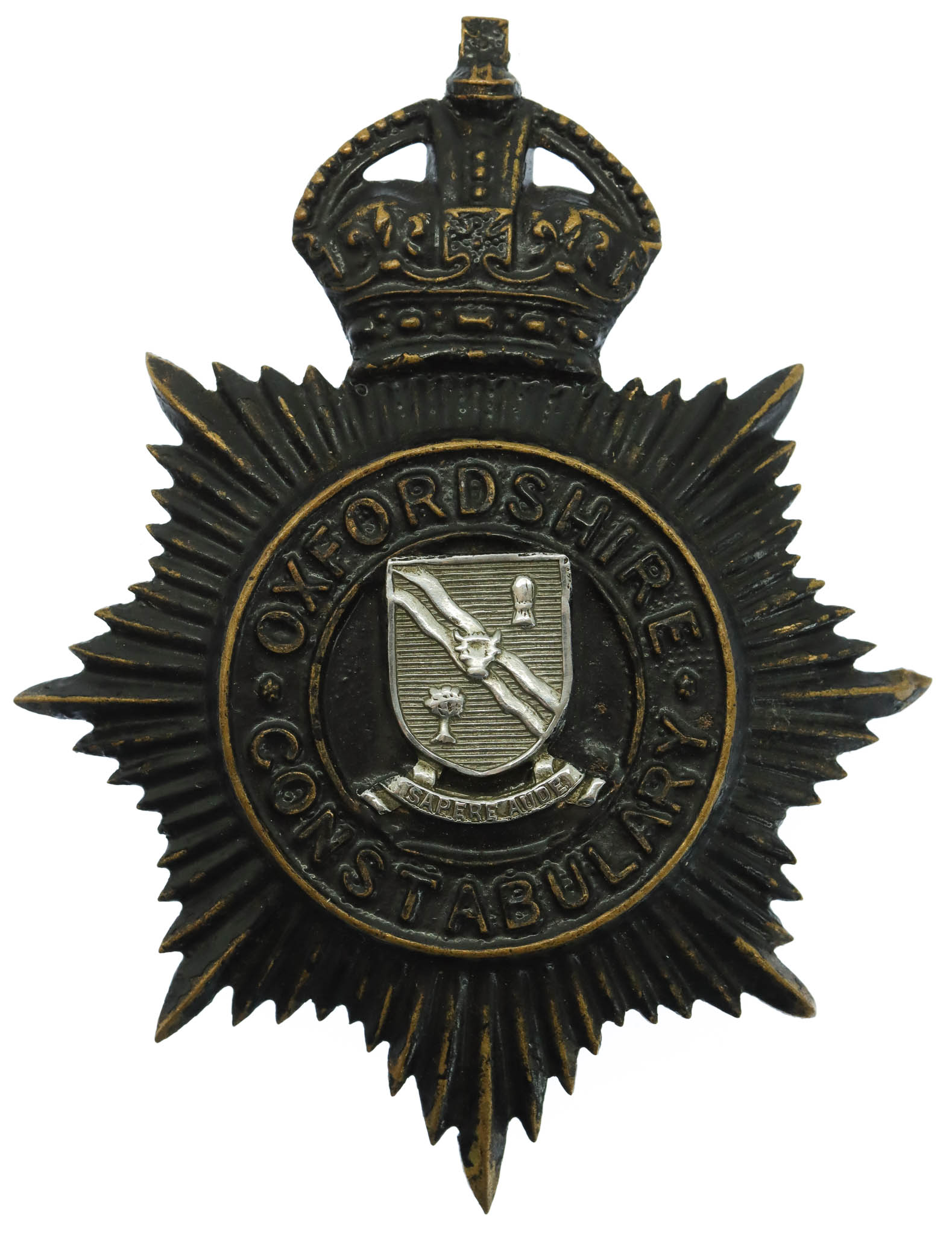 Oxfordshire Constabulary Night Helmet Plate - King's Crown