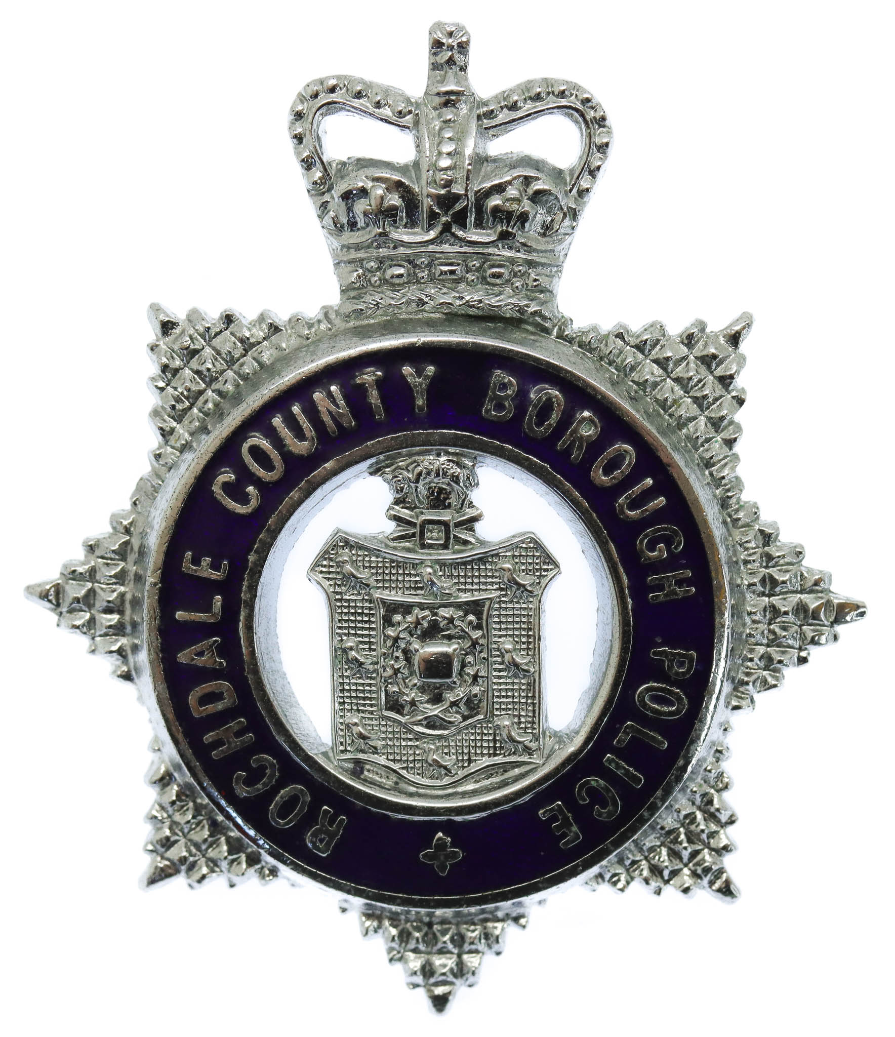 Rochdale County Borough Police Senior Officer's Enamelled Cap Badge - Queen's Crown