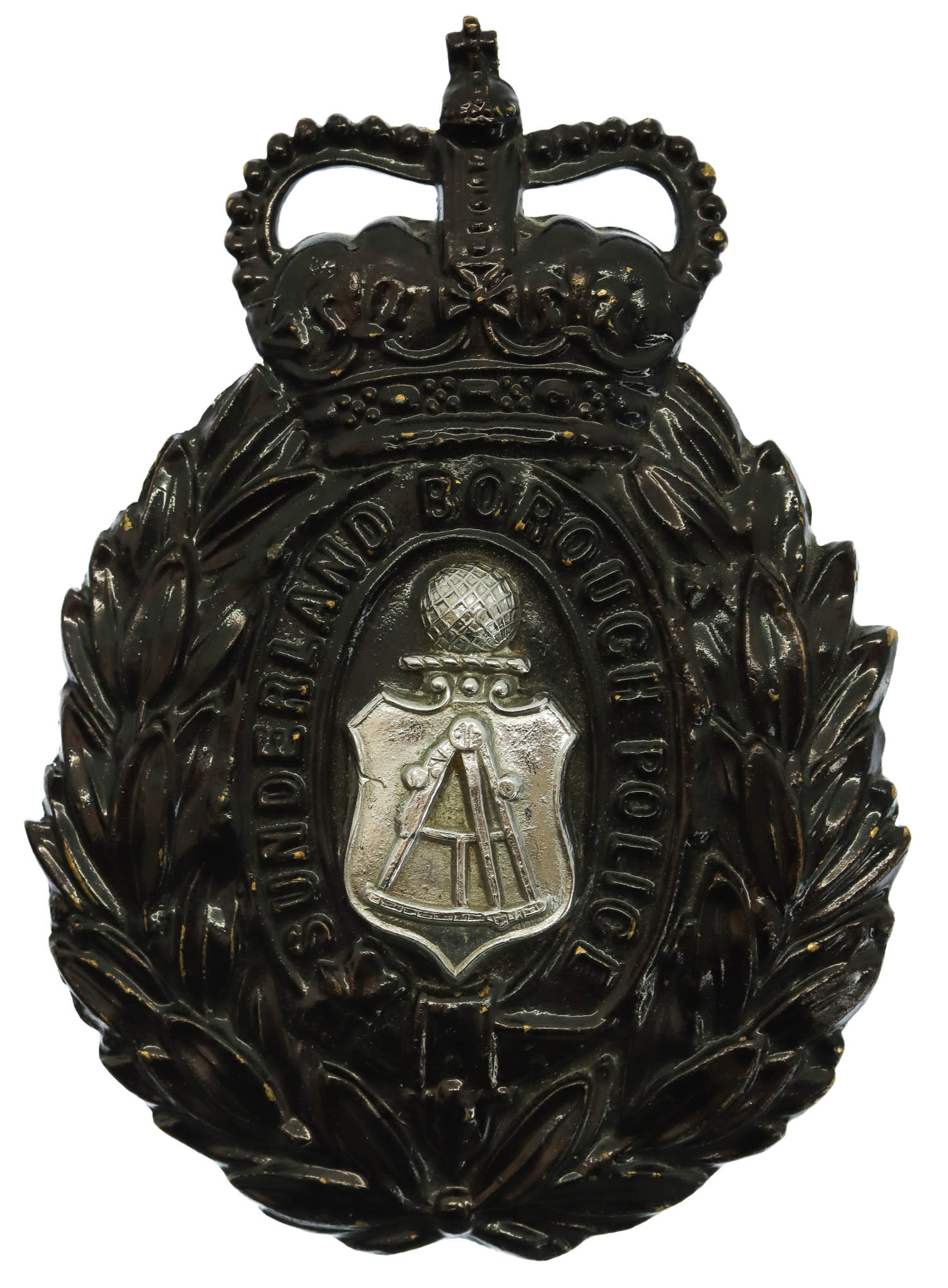 Sunderland Borough Police Night Helmet Plate - Queen's Crown