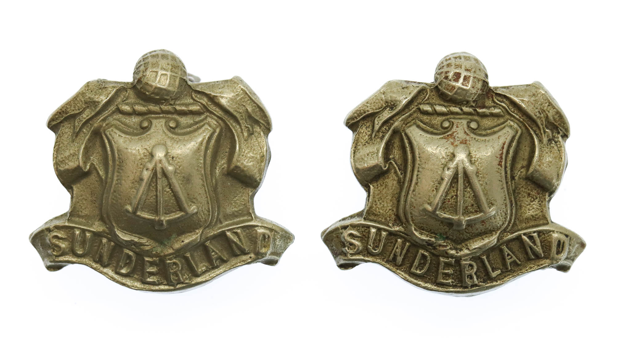 Pair of Sunderland Borough Police White Metal Collar Badges