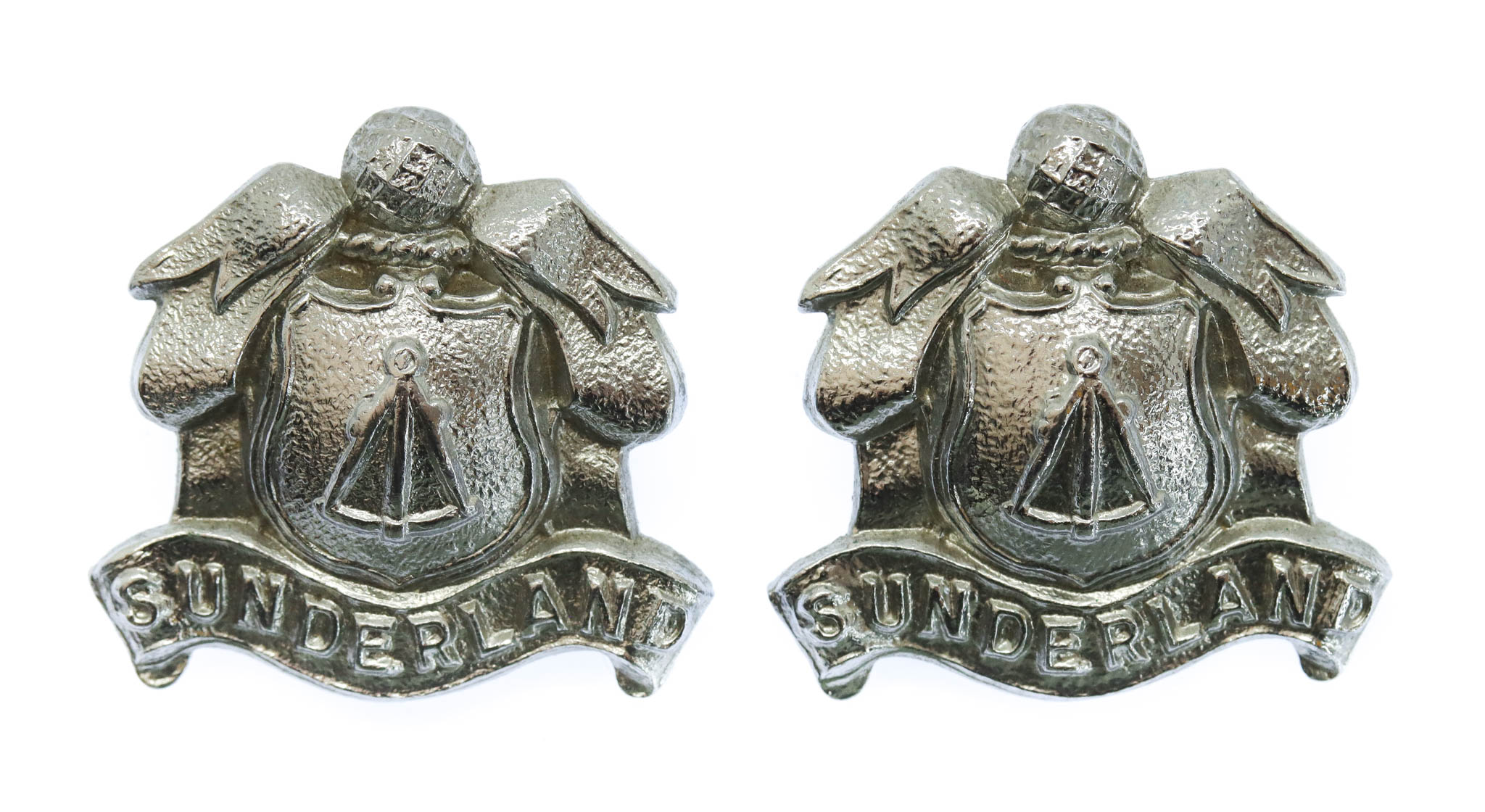 Pair of Sunderland Borough Police Chrome Collar Badges