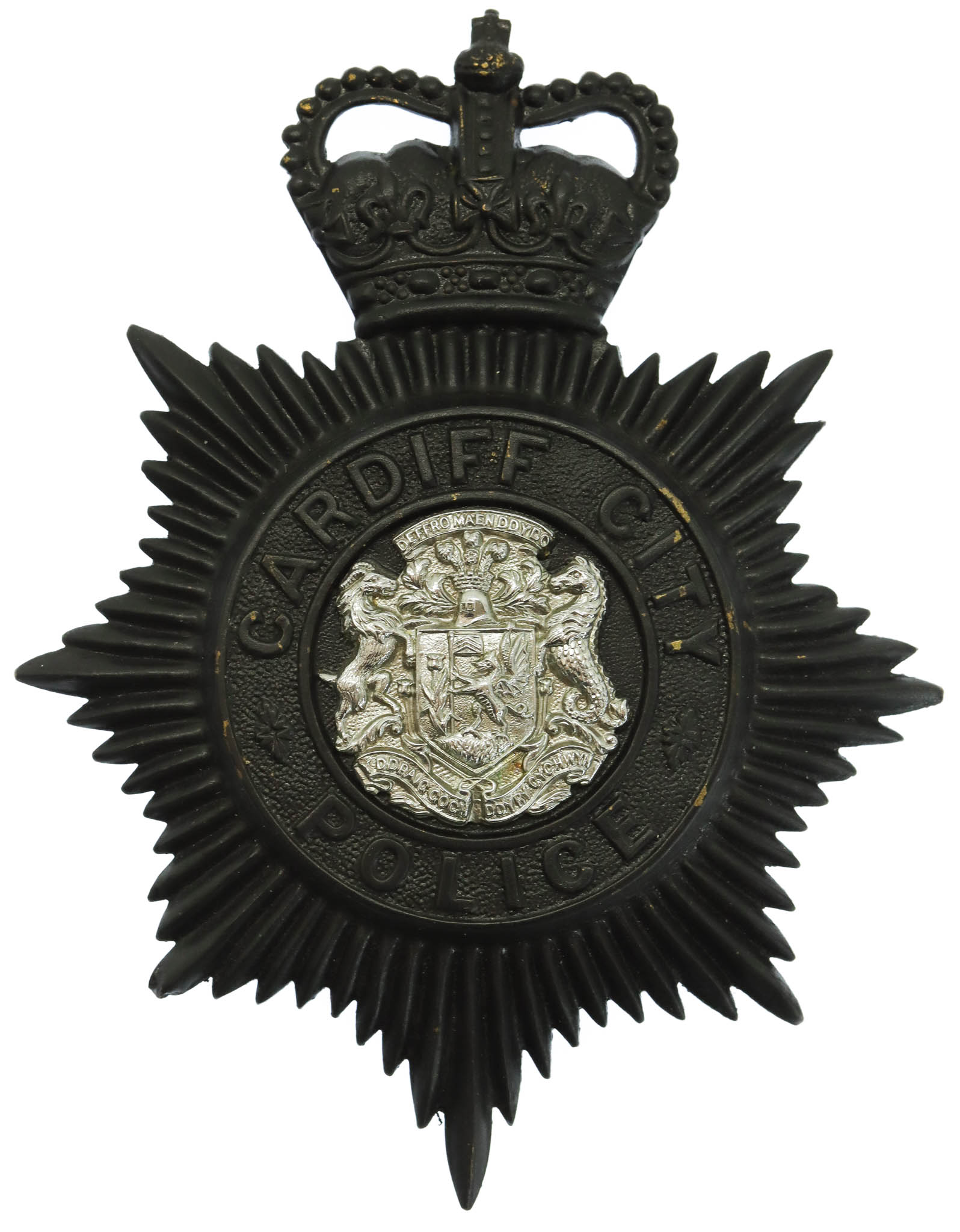 Cardiff City Police Night Helmet Plate - Queen's Crown