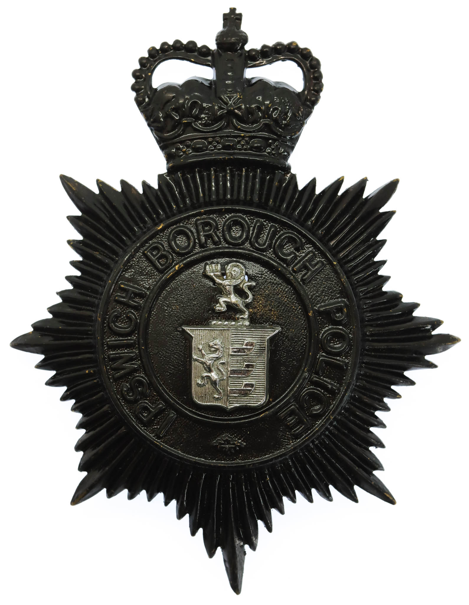 Ipswich Borough Police Night Helmet Plate - Queen's Crown