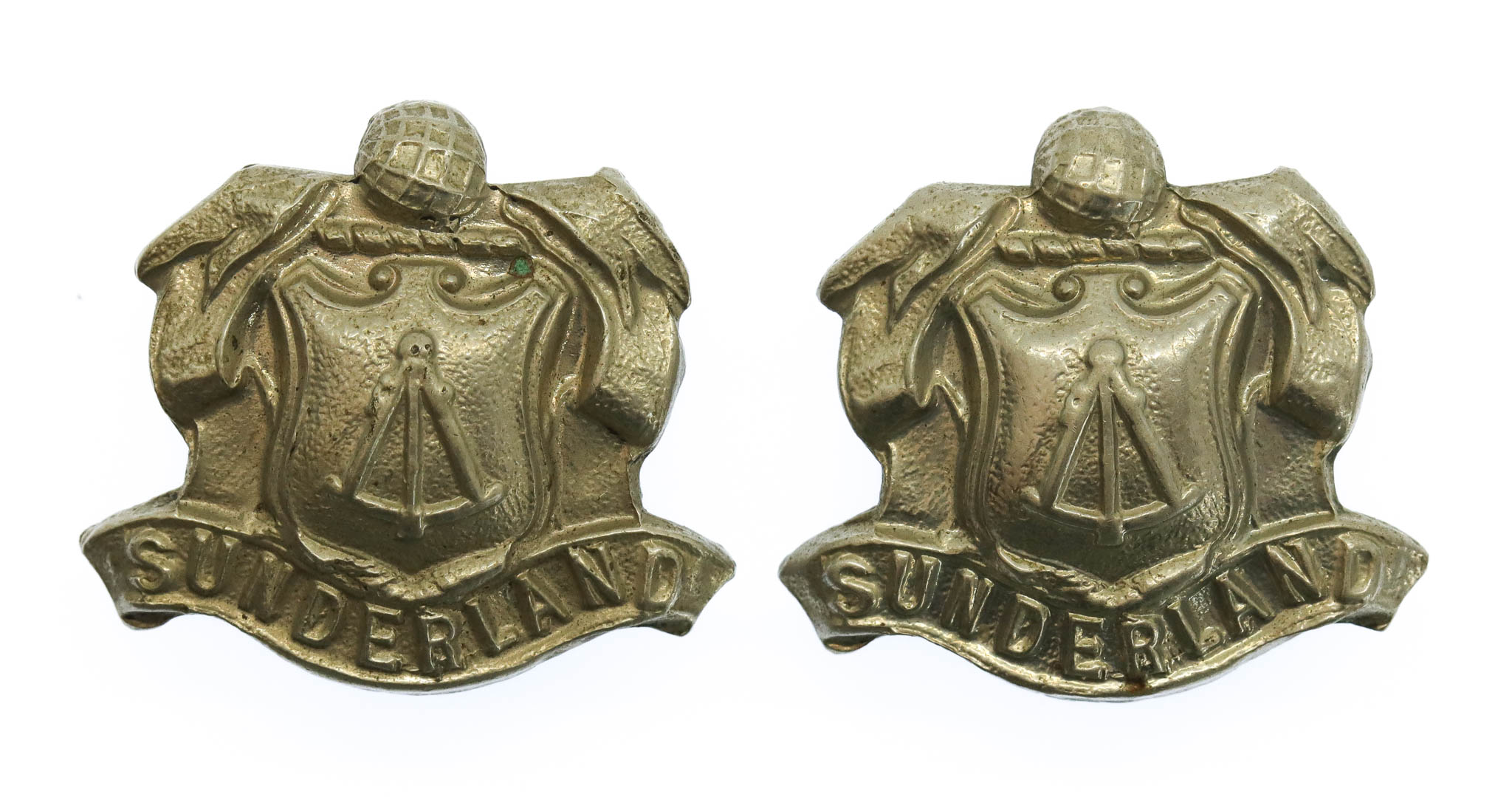 Pair of Sunderland Borough Police White Metal Collar Badges