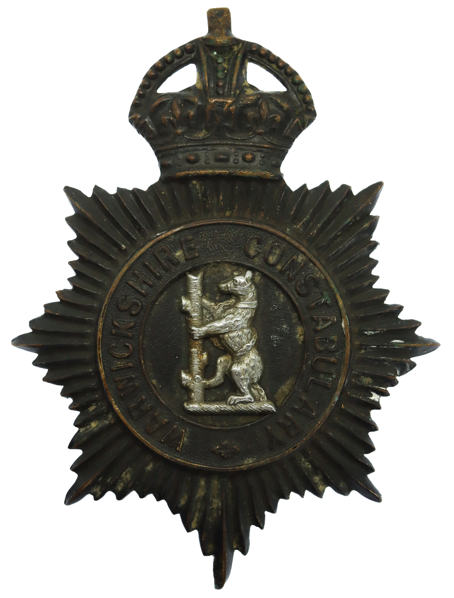 Warwickshire Constabulary Night Helmet Plate - King's Crown
