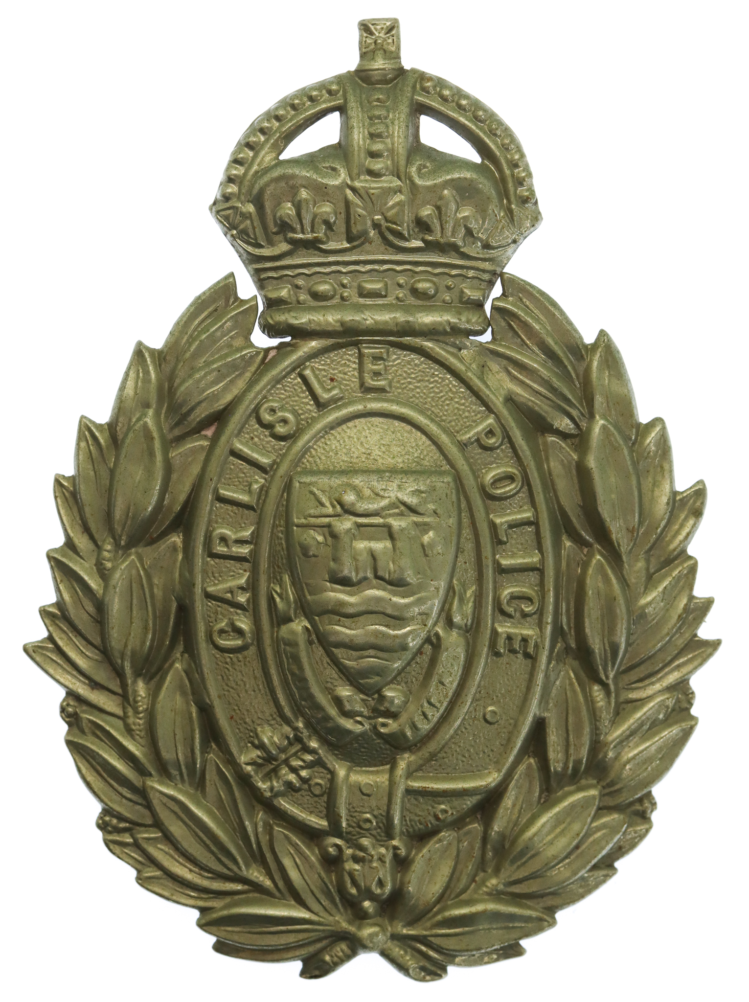 Carlisle City Police Wreath Helmet Plate - King's Crown