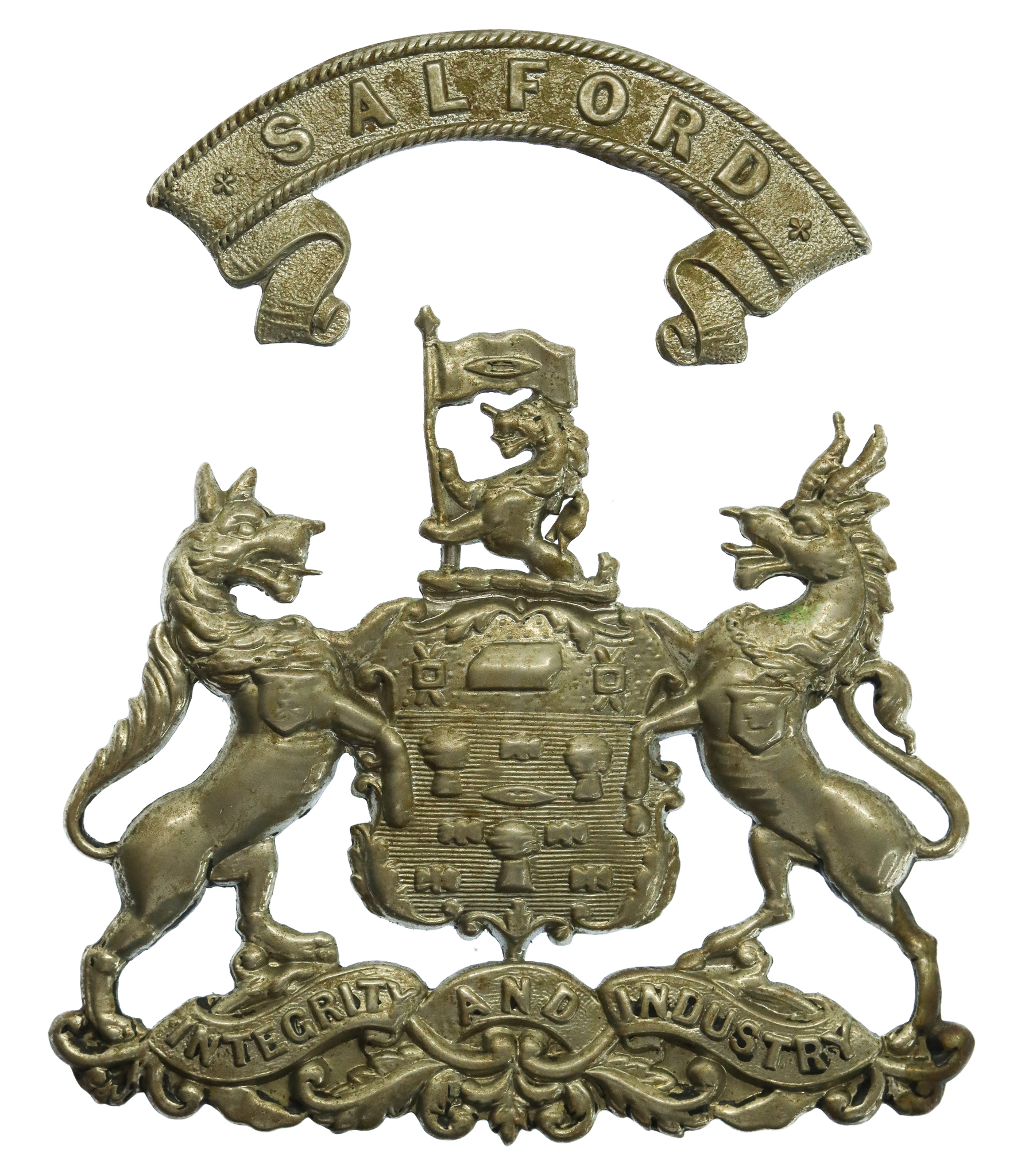 Salford City Police Coat of Arms Helmet Plate