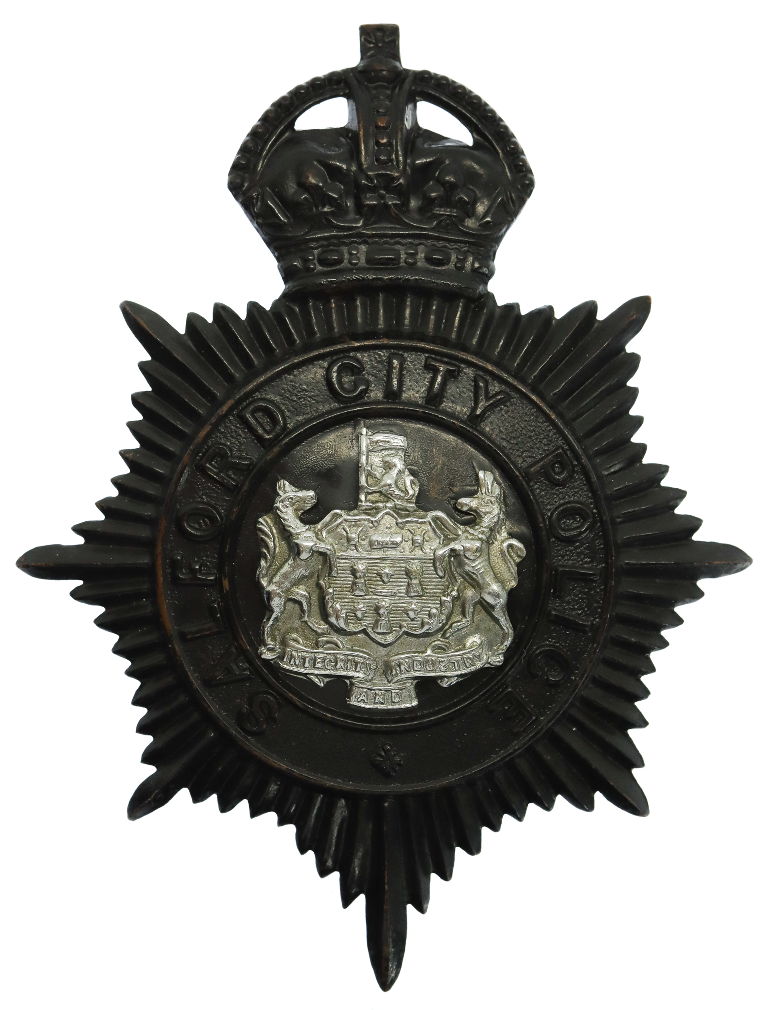 Salford City Police Night Helmet Plate - King's Crown