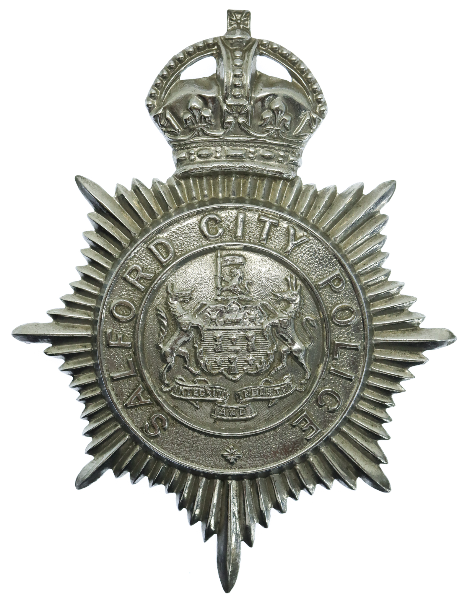 Salford City Police Helmet Plate - King's Crown