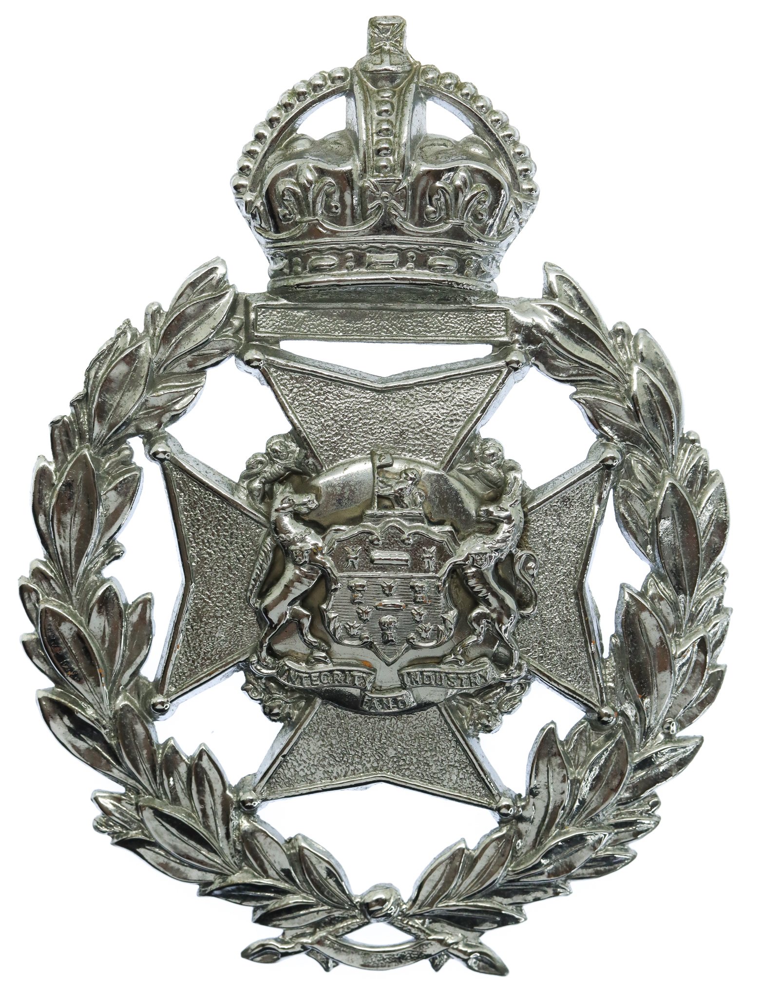 Salford City Police Chrome Wreath Helmet Plate - King's Crown