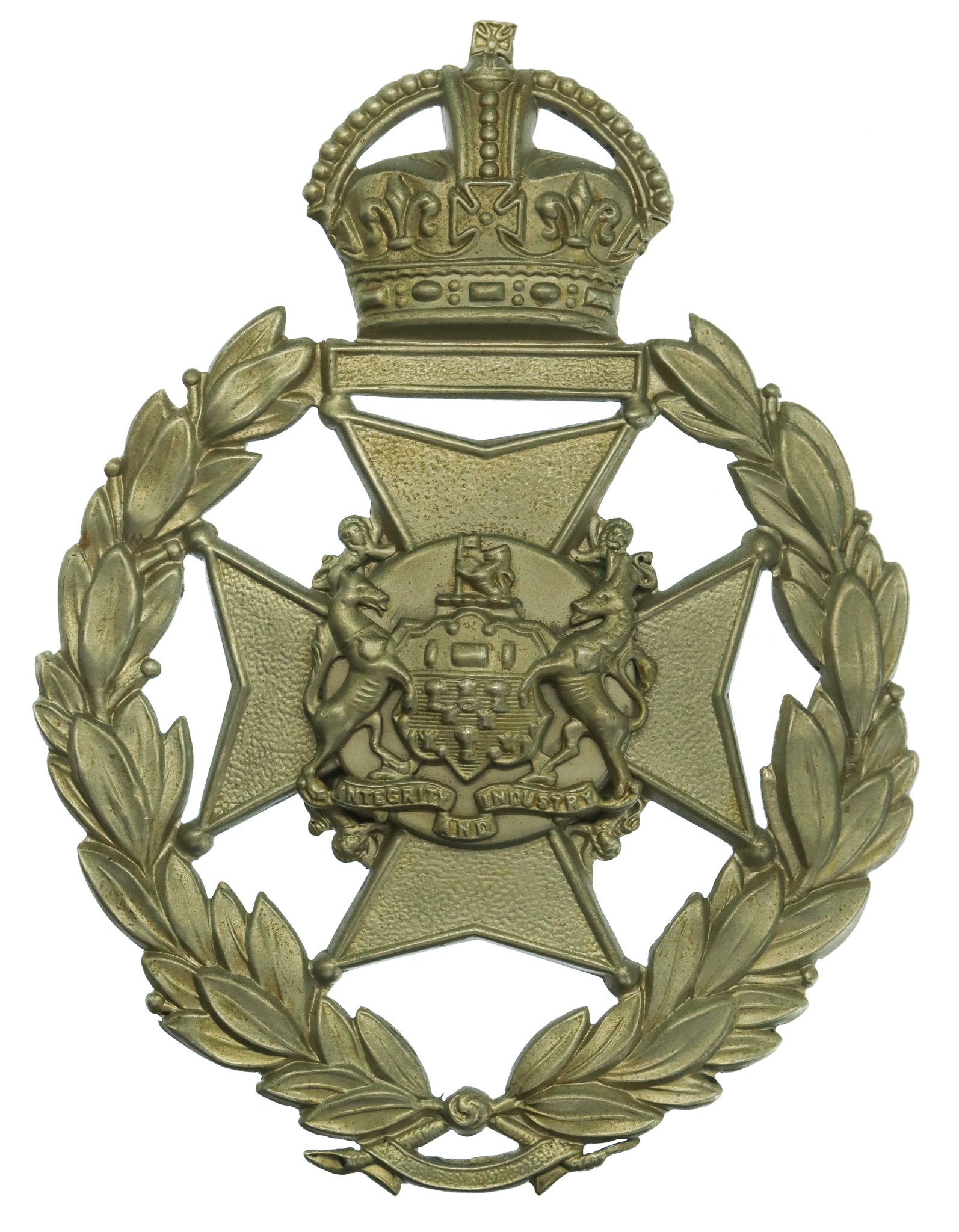  Salford City Police White Metal Wreath Helmet Plate - King's Crown
