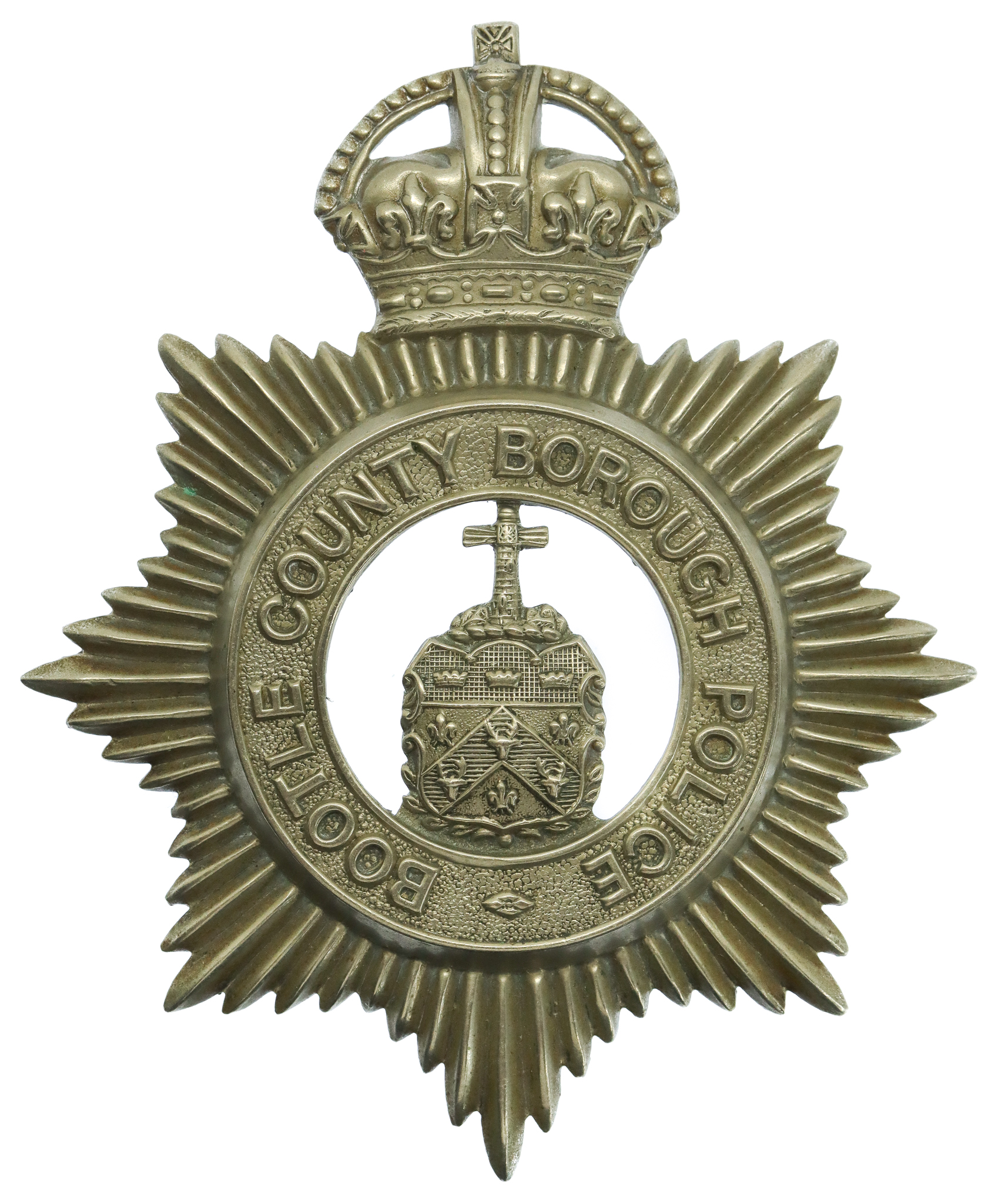 Bootle County Borough Police White Metal Helmet Plate - King's Crown