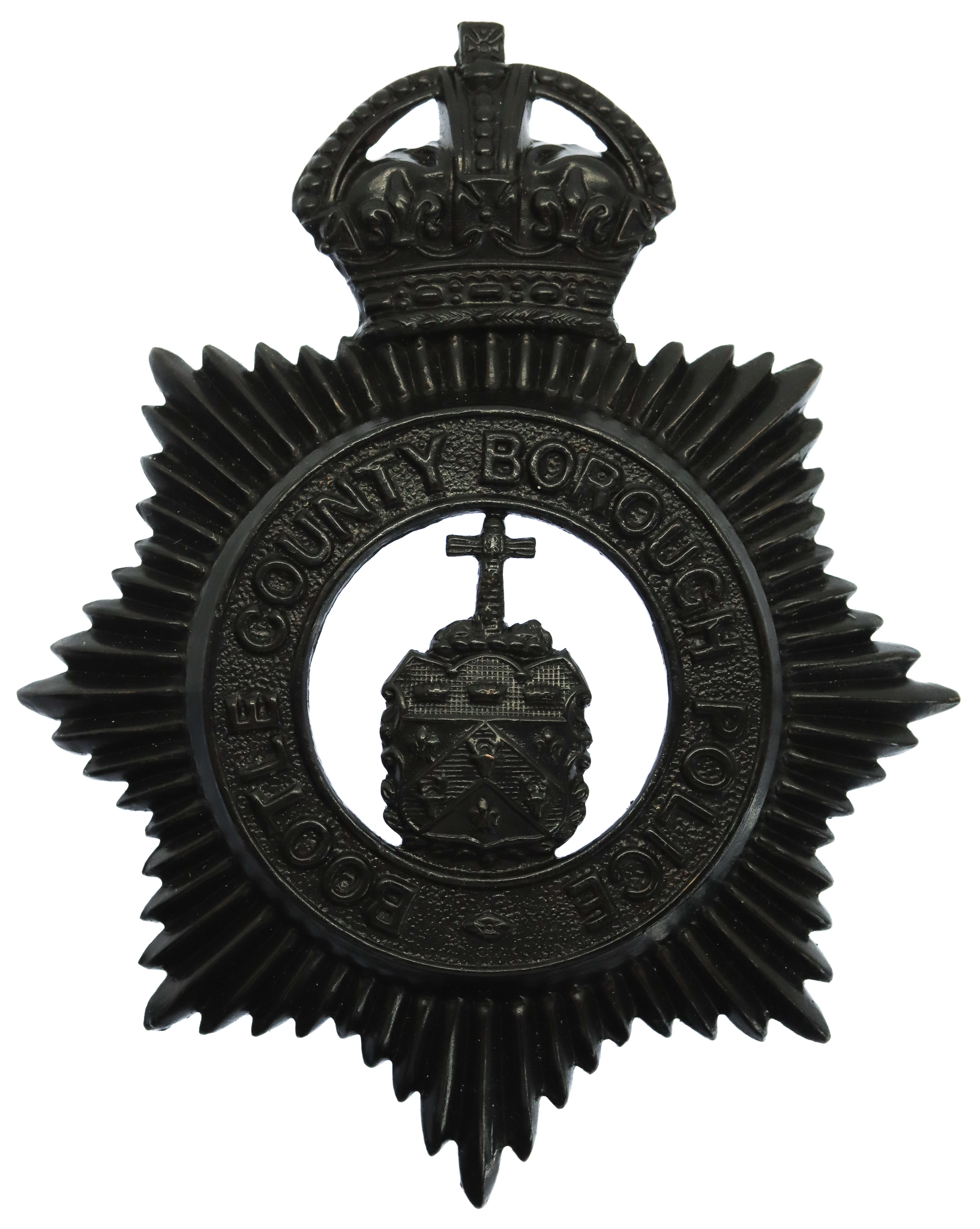 Bootle County Borough Police Night Helmet Plate - King's Crown
