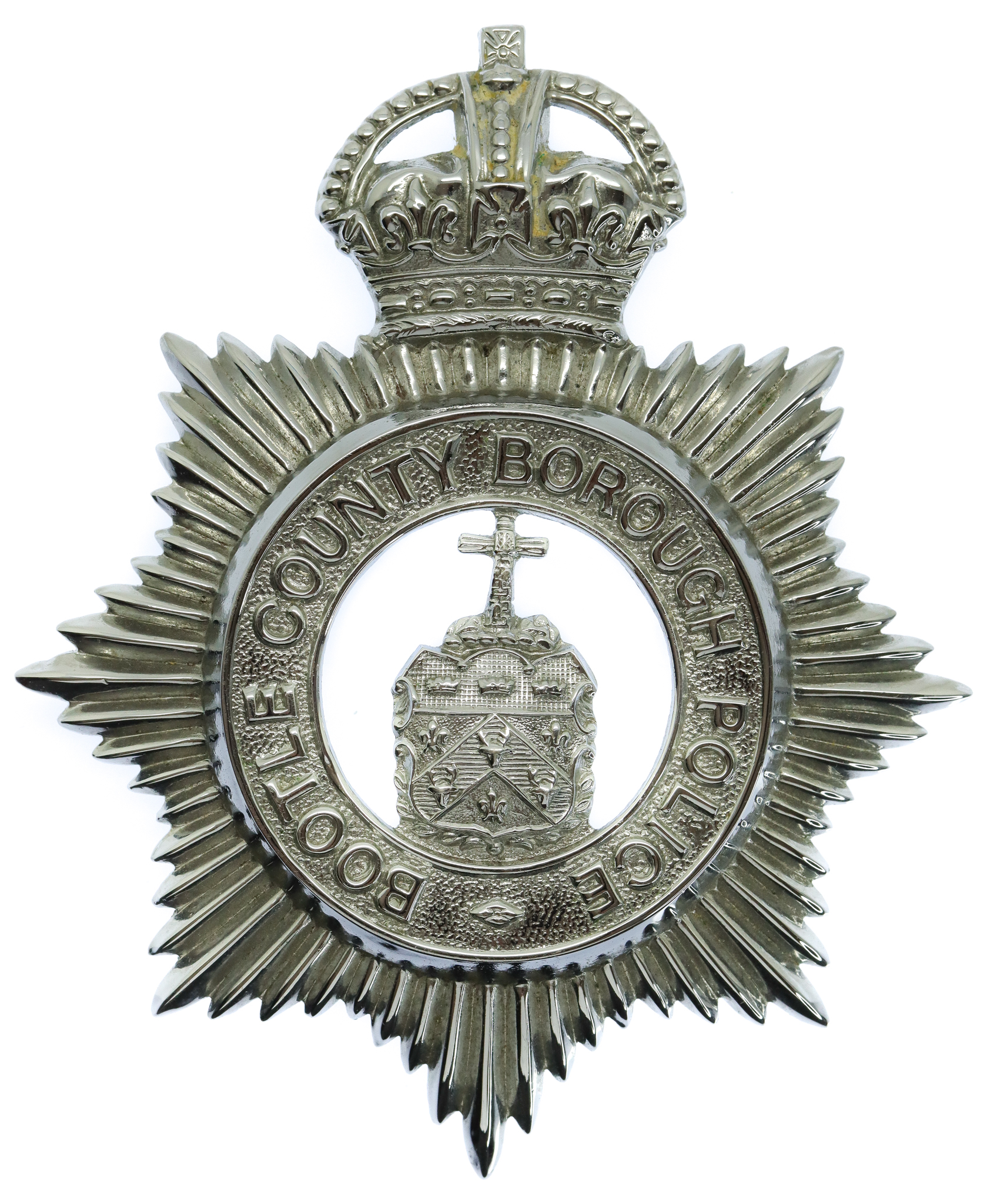 Bootle County Borough Police Chrome Helmet Plate - King's Crown