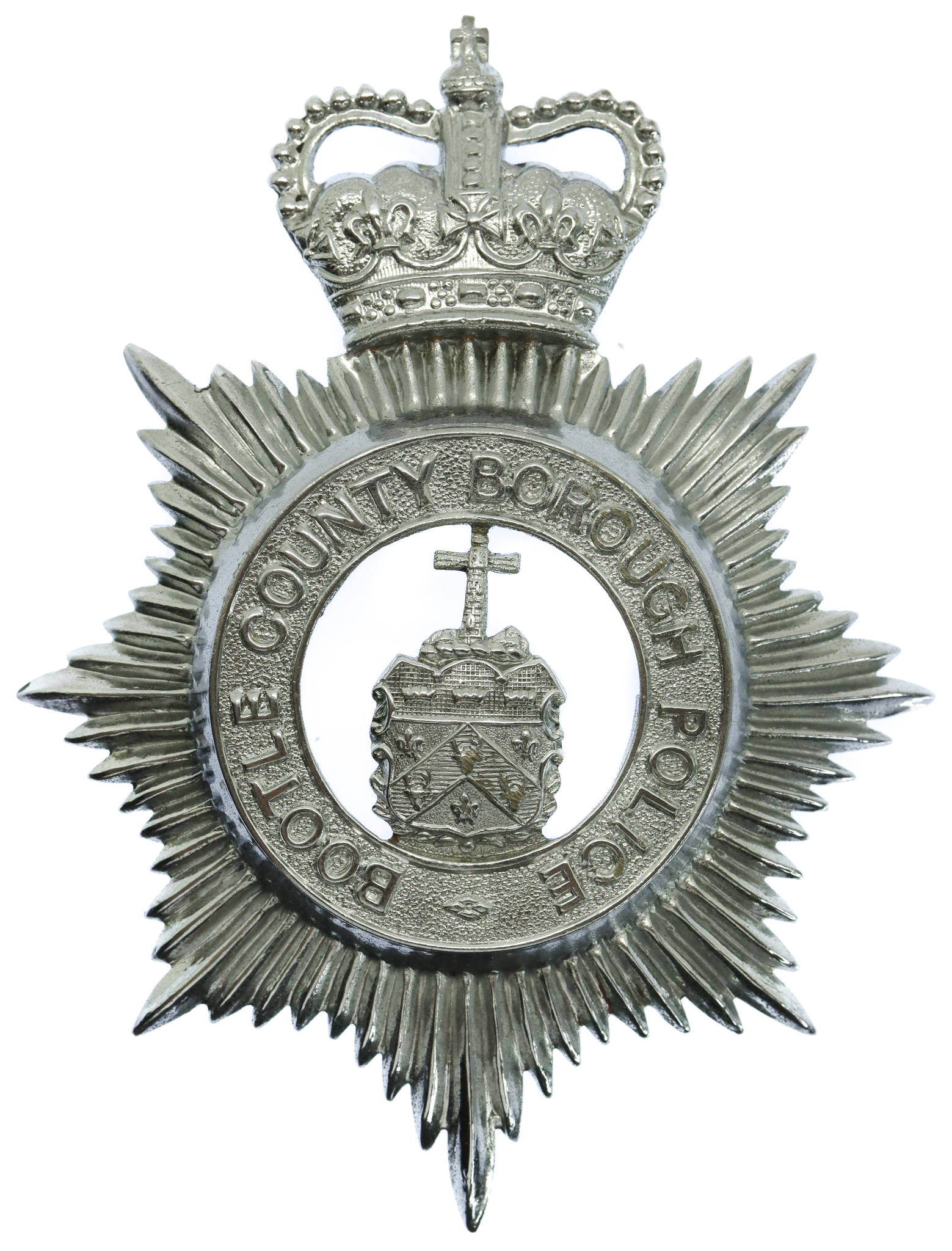 Bootle County Borough Police Helmet Plate - Queen's Crown (Voided Centre)