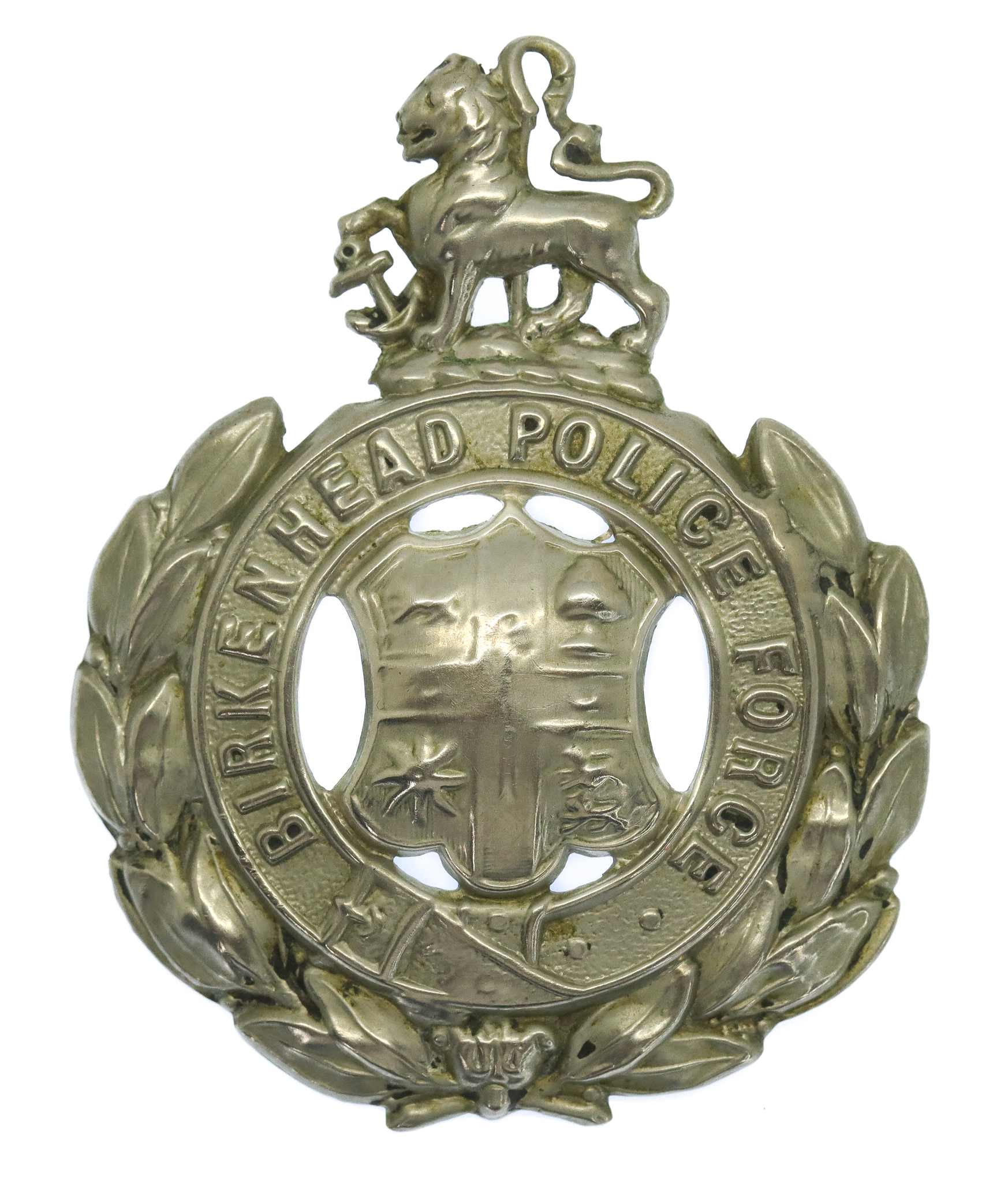 Birkenhead Borough Police White Metal Coat of Arms Helmet Plate