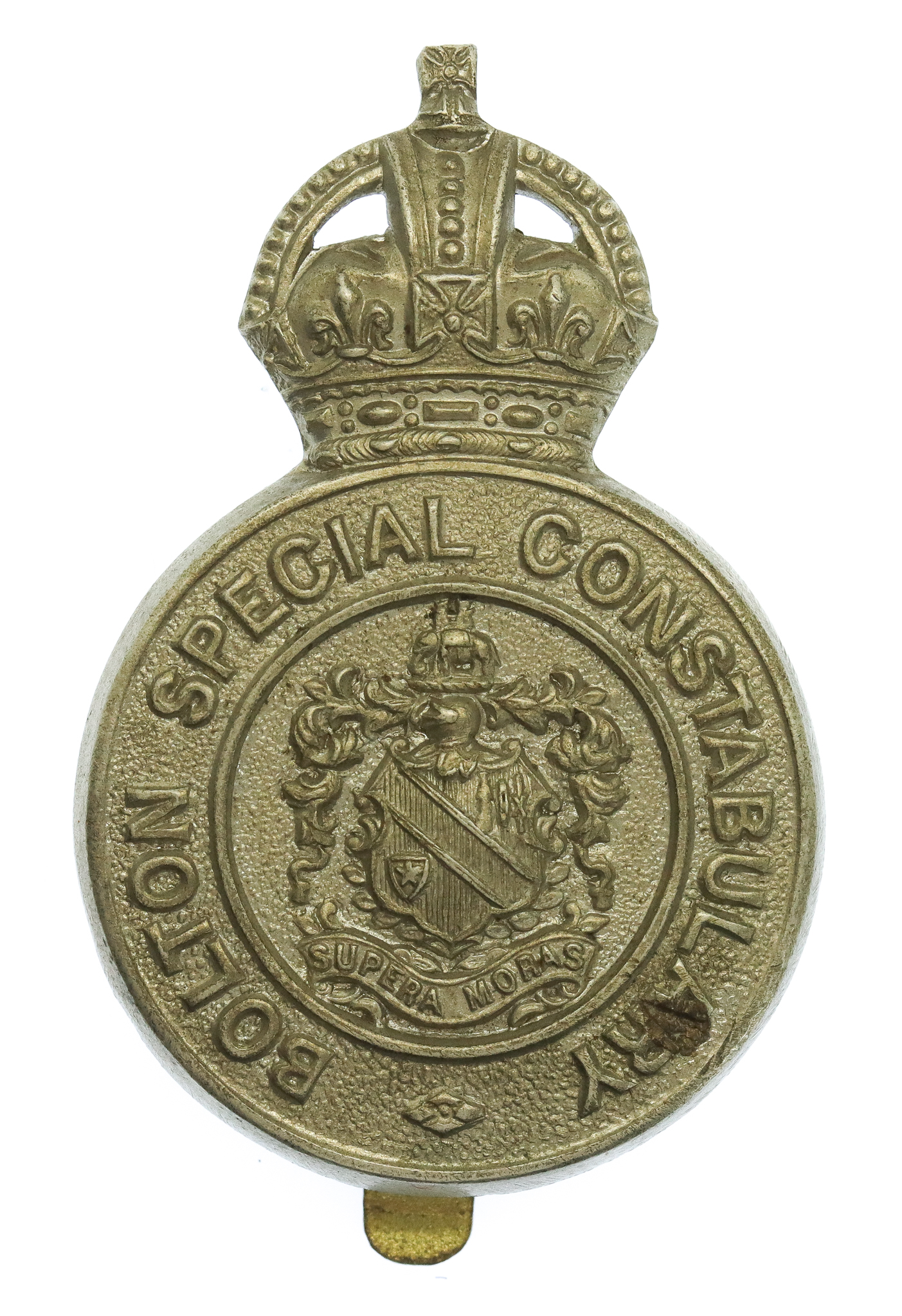 Bolton Special Constabulary White Metal Cap Badge - King's Crown