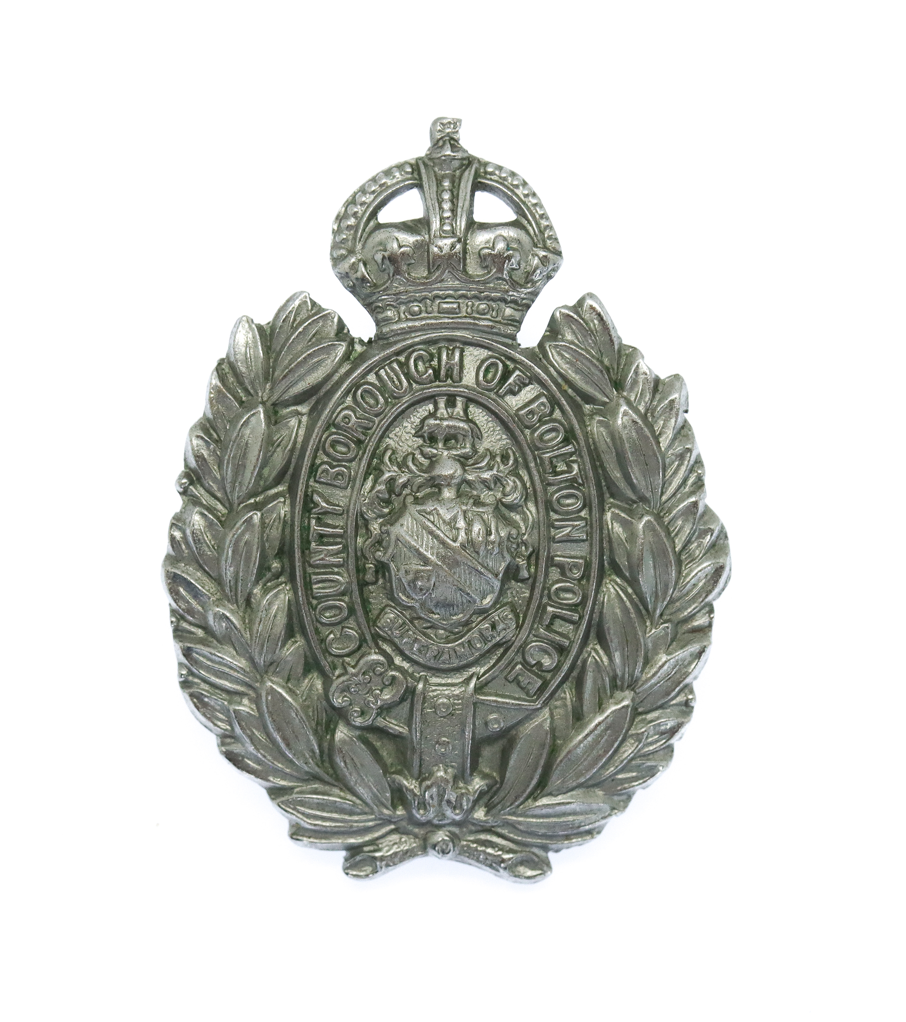 County Borough of Bolton Police Small Wreath Cap Badge - King's Crown