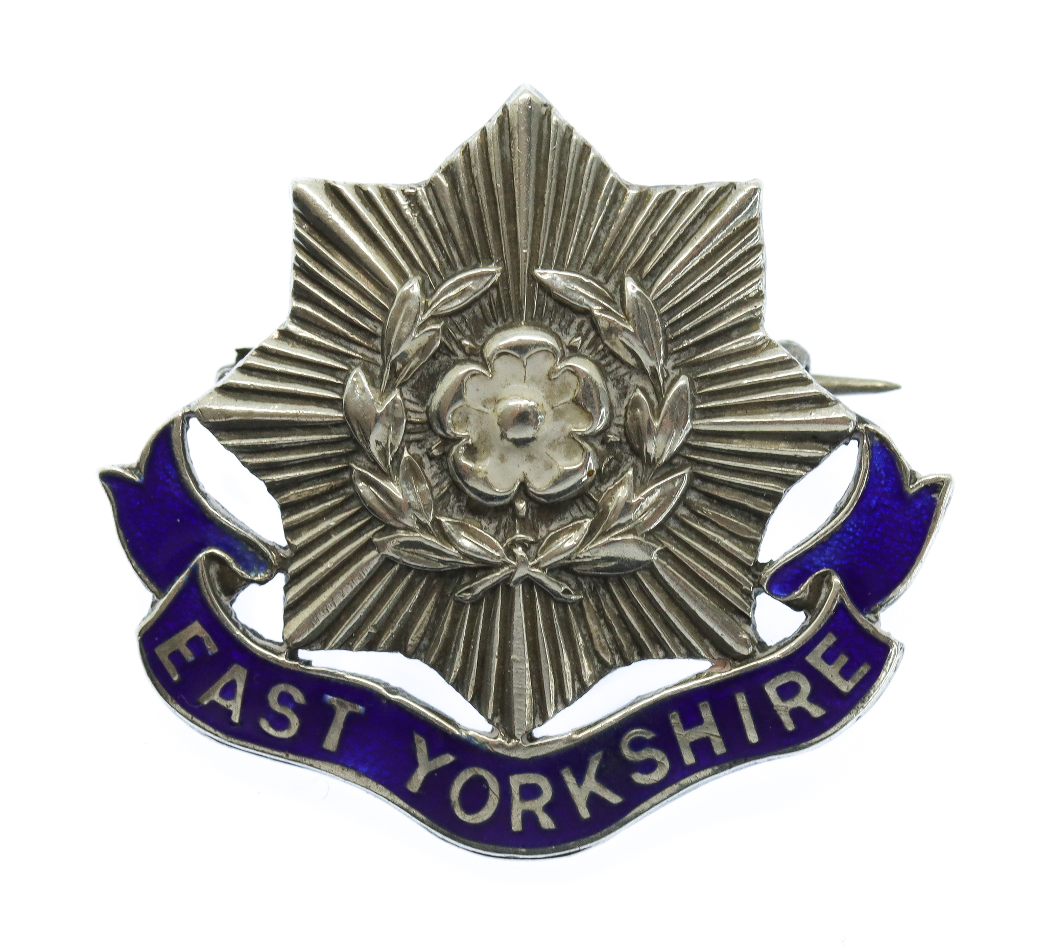East Yorkshire Regiment Sterling Silver & Enamel Sweetheart Brooch