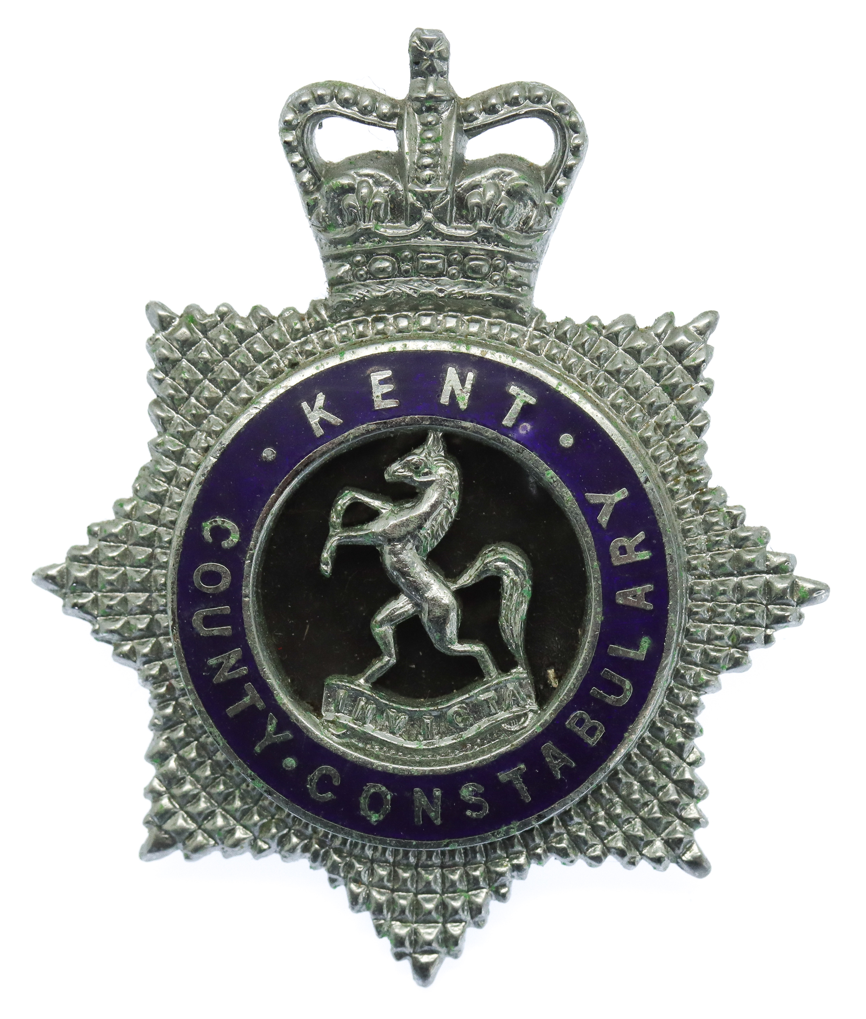 Kent County Constabulary Senior Officer's Enamelled Cap Badge - Queen's Crown