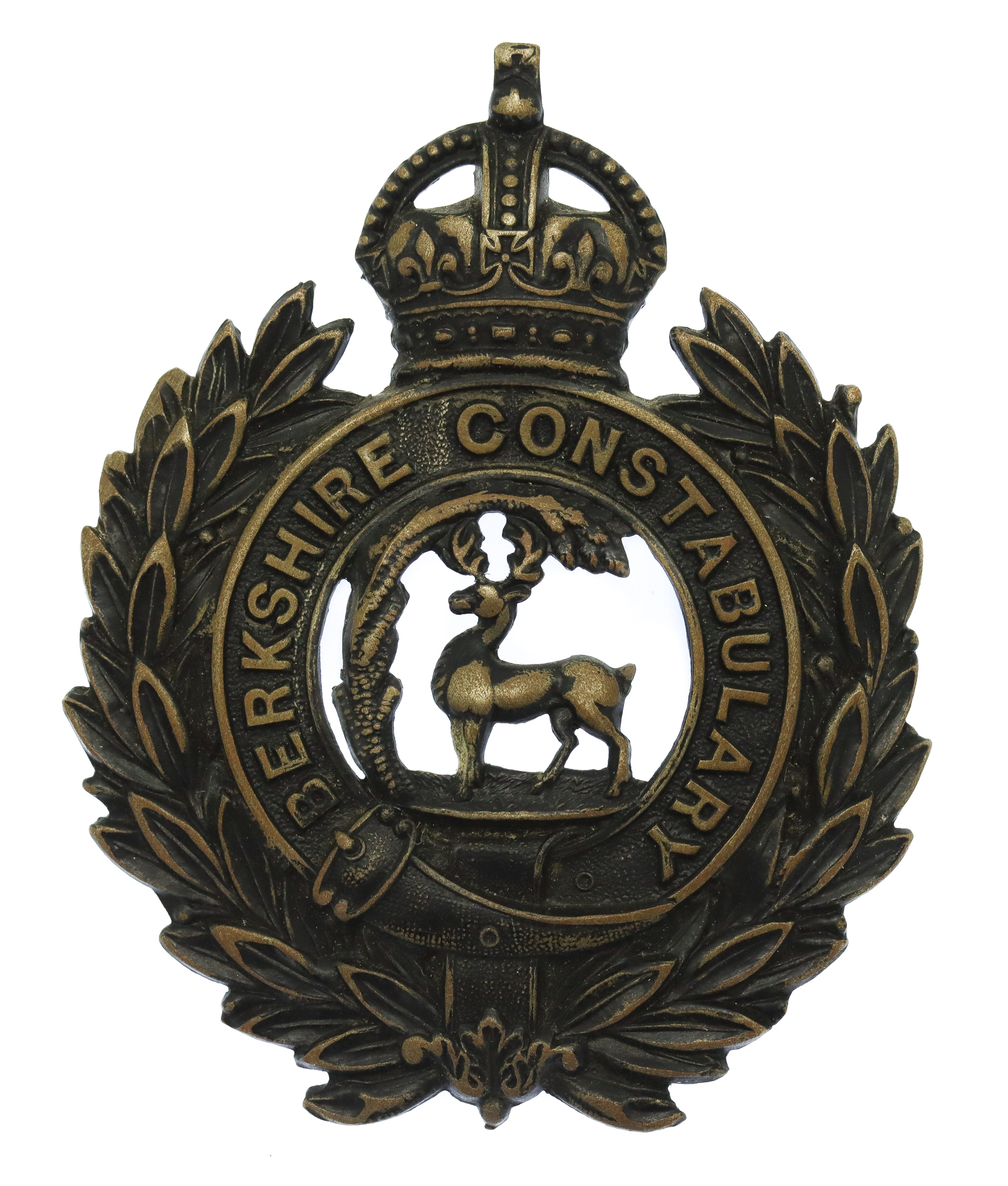 Berkshire Constabulary Black Wreath Helmet Plate - King's Crown