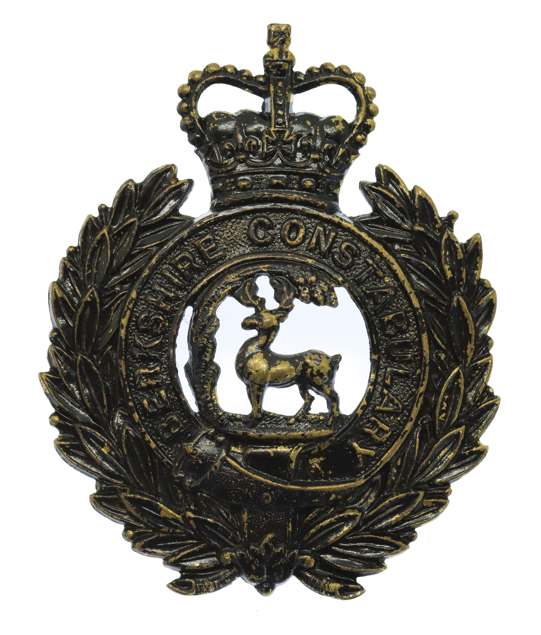 Berkshire Constabulary Black Wreath Helmet Plate - Queen's Crown