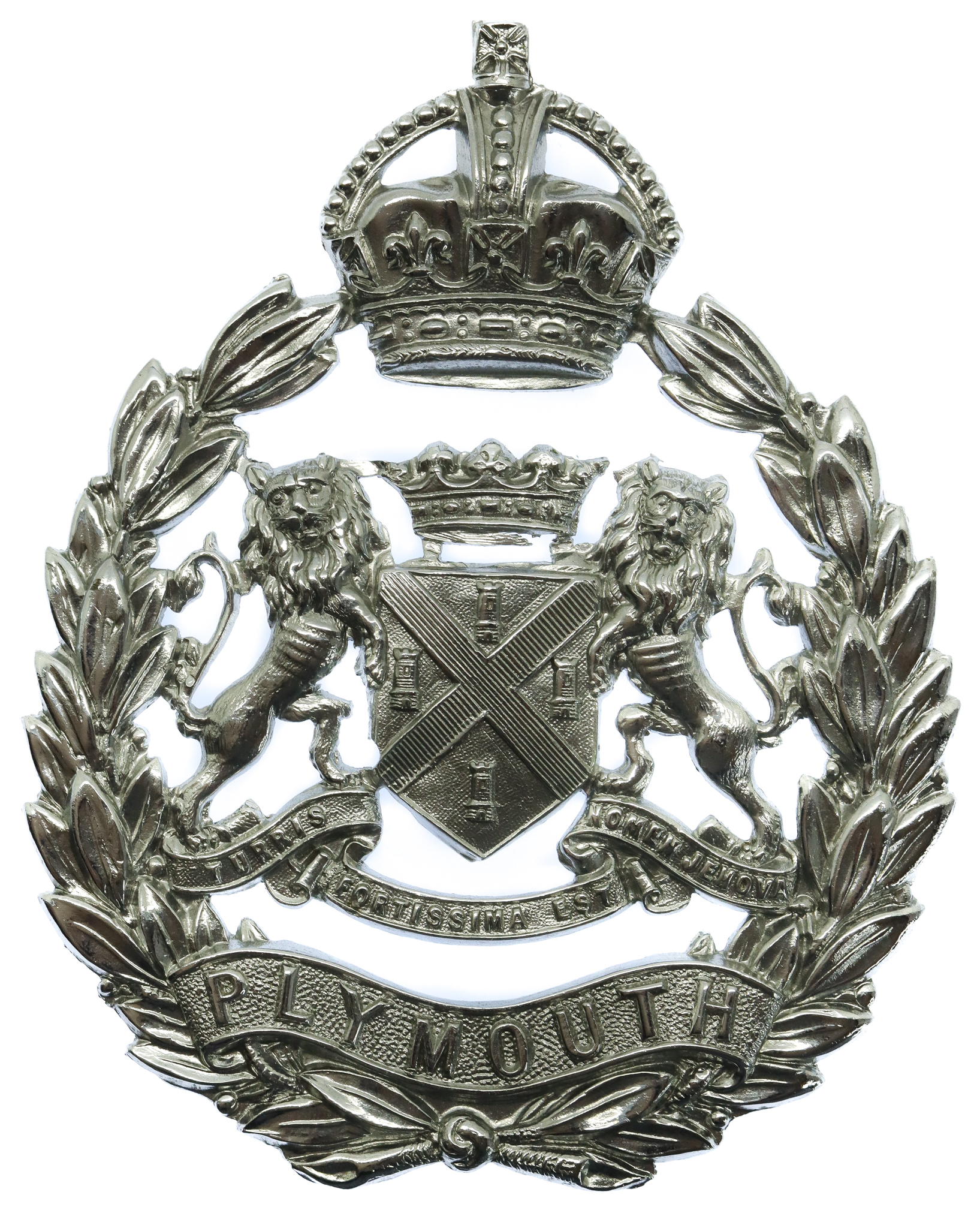 Plymouth City Police Wreath Helmet Plate - King's Crown