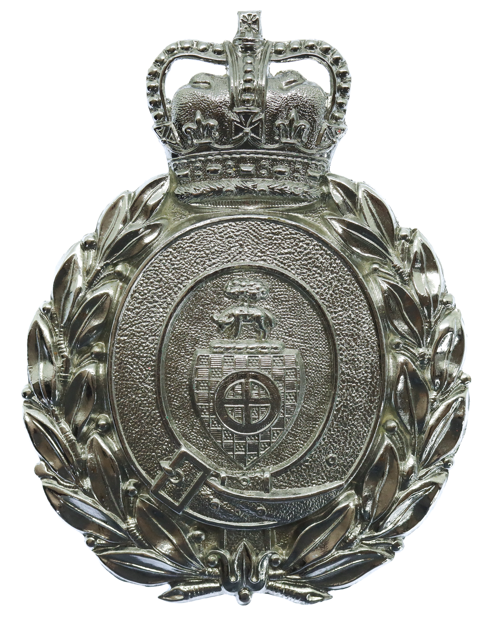 Dewsbury Borough Police Wreath Helmet Plate - Queen's Crown
